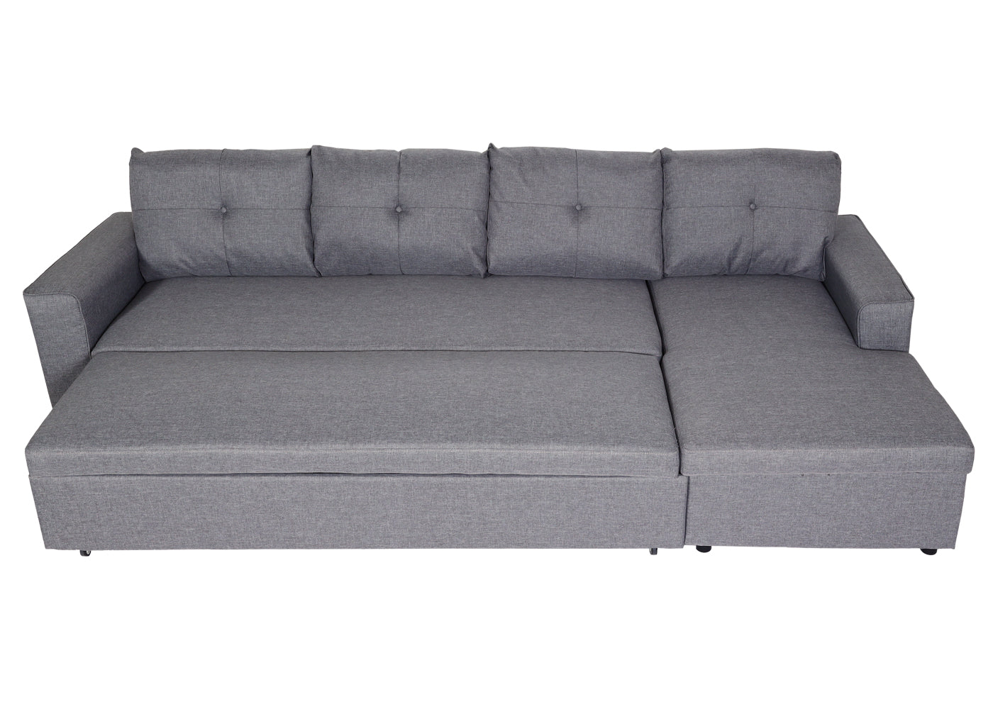 Hoekbank met bed box MCW-L16, bank L-vorm, ligvlak links/rechts nosagvering stof/textiel 290cm ~ grijs