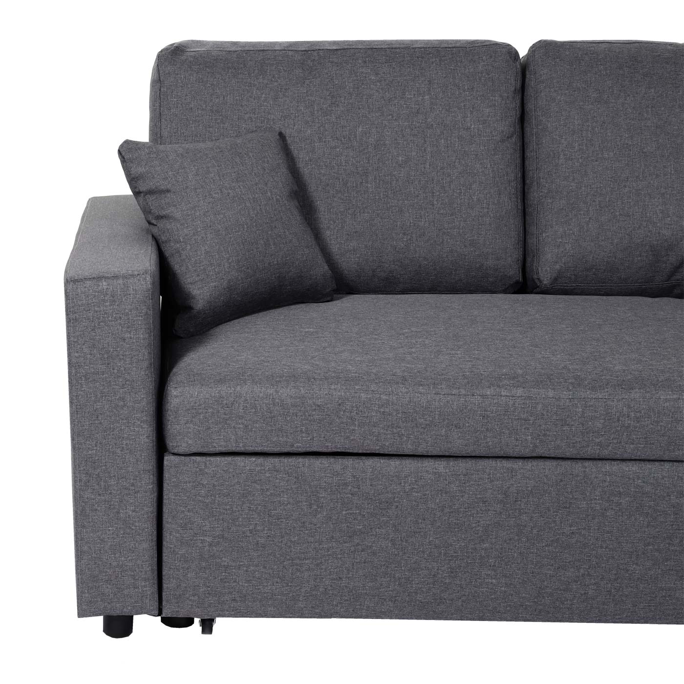 Hoekbank met bed box MCW-L17, bank L-vorm, ligvlak Nosag vering 228cm ~ donkergrijs