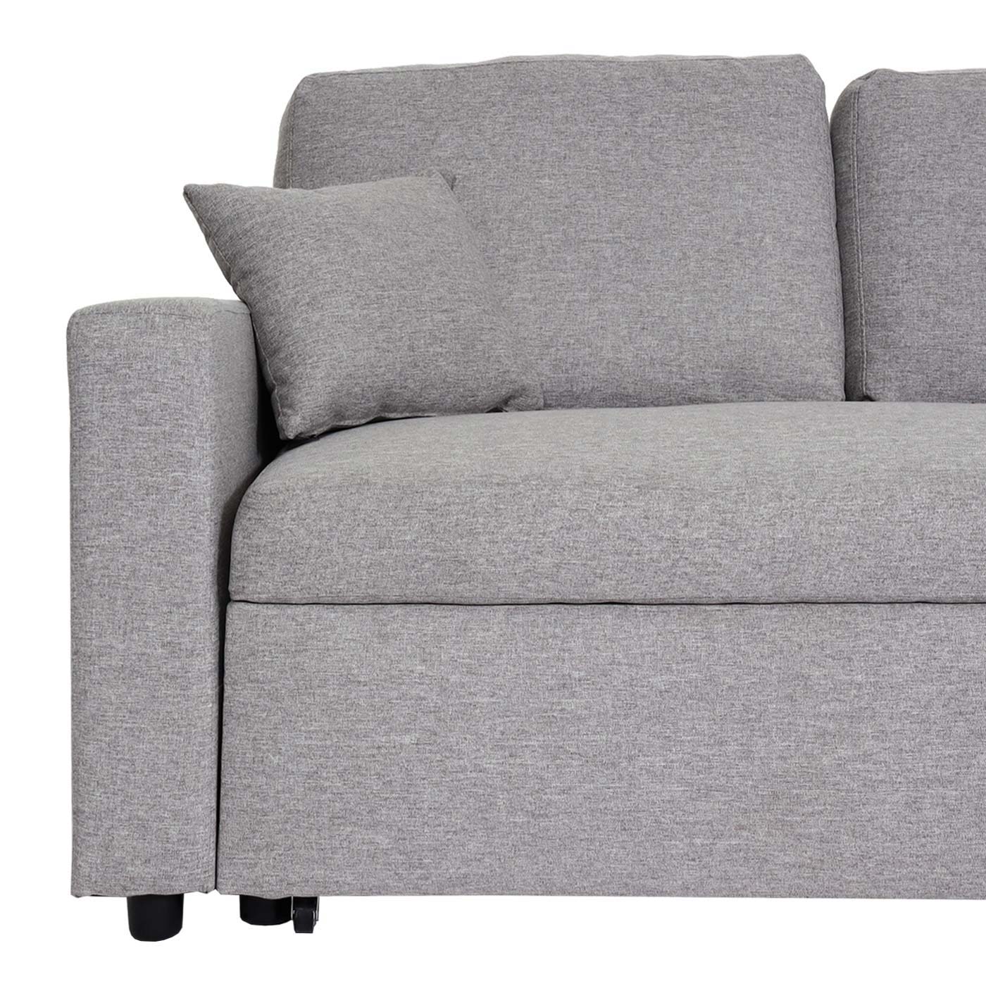 Hoekbank met bed box MCW-L17, bank L-vorm, ligvlak Nosag vering 228cm ~ grijs