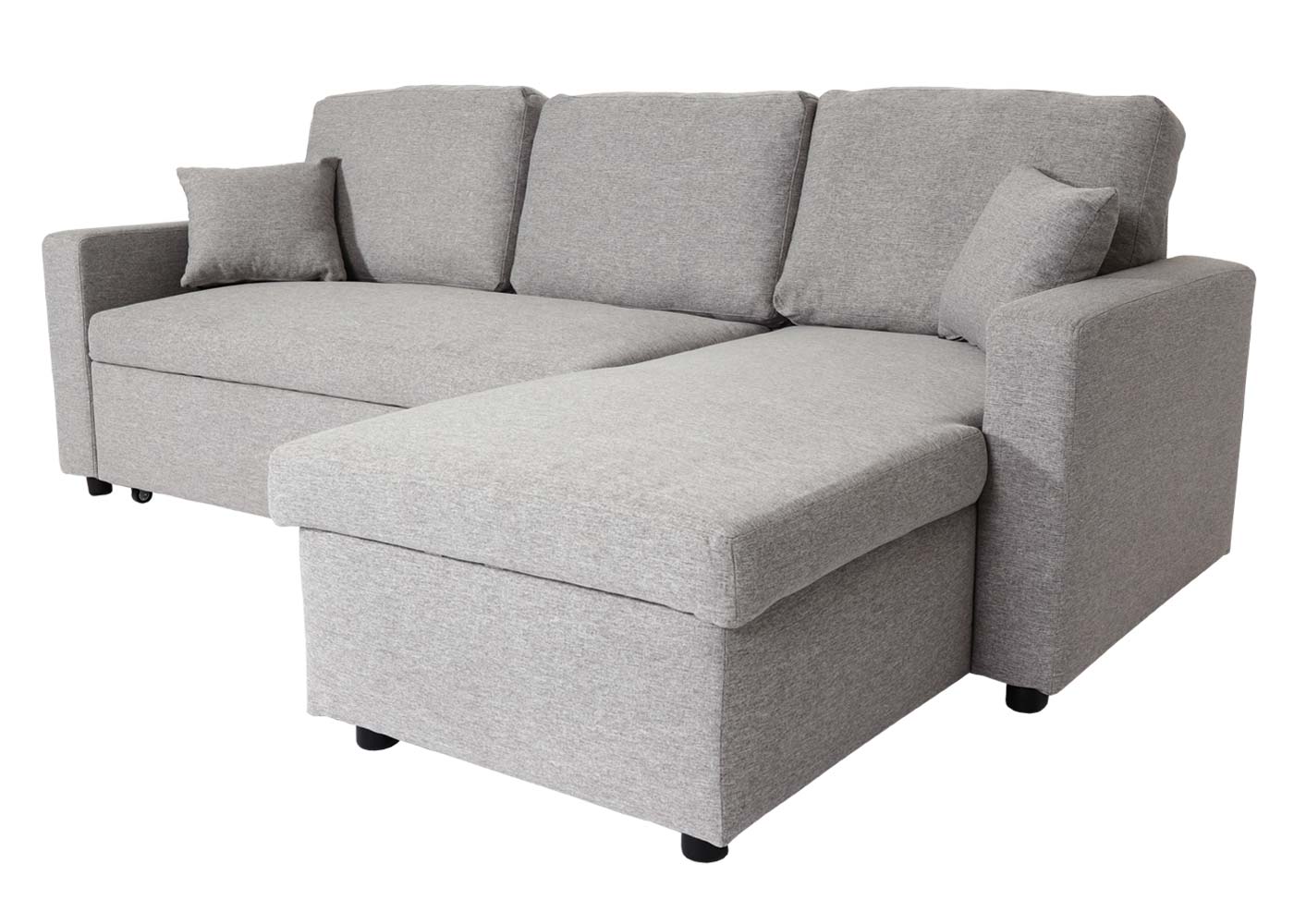 Hoekbank met bed box MCW-L17, bank L-vorm, ligvlak Nosag vering 228cm ~ grijs