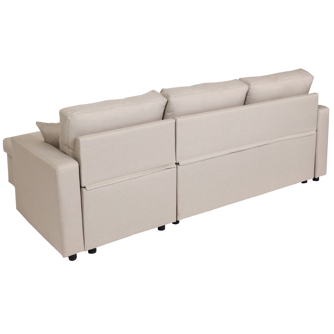 Hoekbank met bed box MCW-L17, bank L-vorm, ligvlak Nosag vering 228cm ~ beige