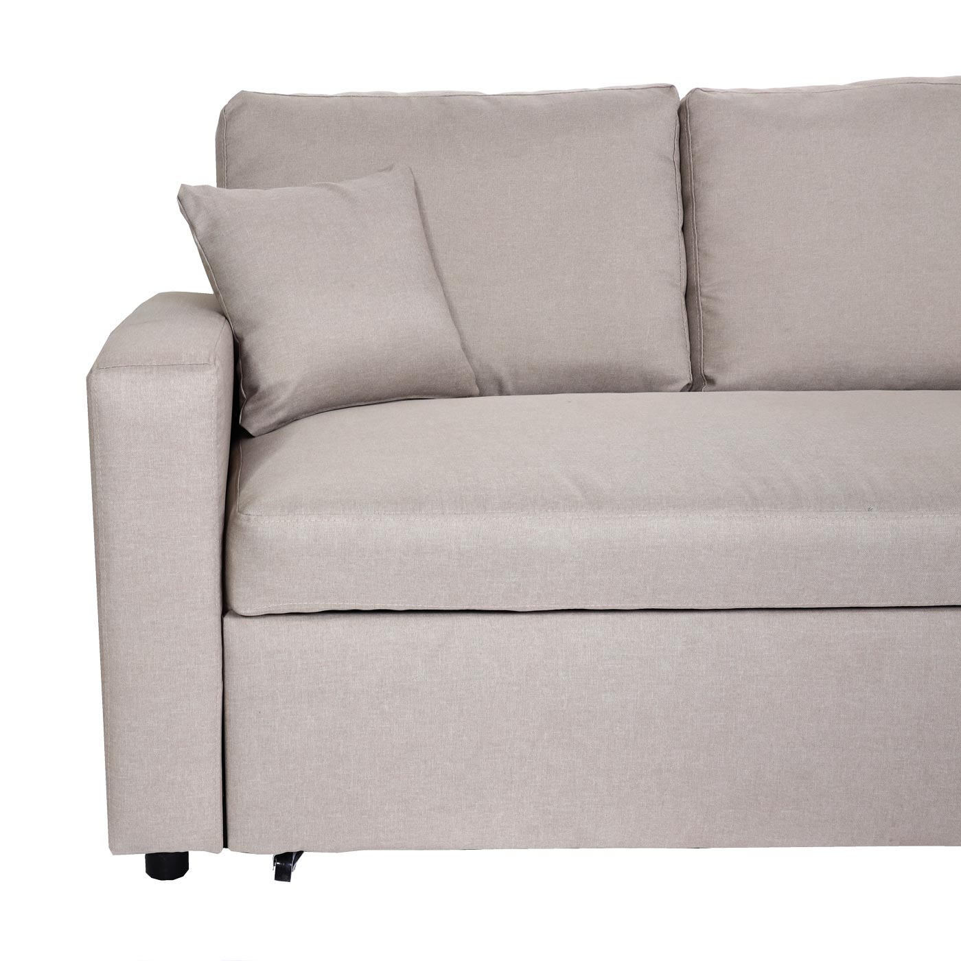 Hoekbank met bed box MCW-L17, bank L-vorm, ligvlak Nosag vering 228cm ~ beige