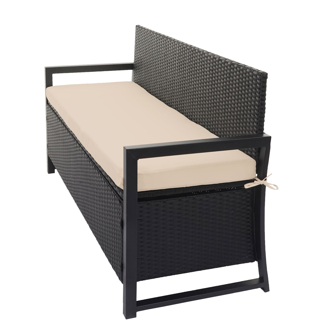 Poly-rattan 3-zitsbank MCW-F39, tuinbank kistbank, opbergvak zitkussens ~ antraciet, kussens beige