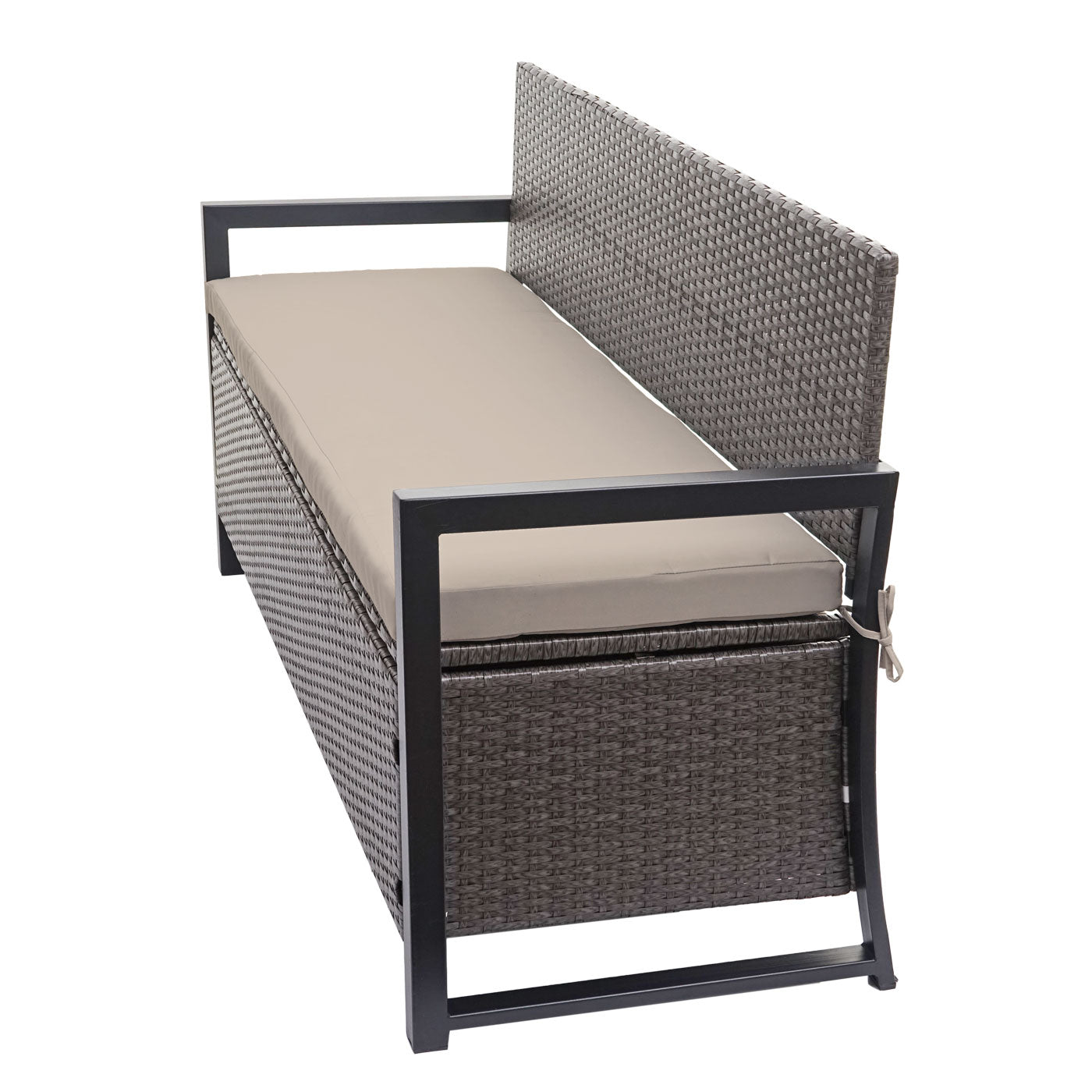 Poly-rattan 3-zitsbank MCW-F39, tuinbank kistbank, opbergvak opbergkussens zitting ~ grijs-gemêleerd, kussens beige
