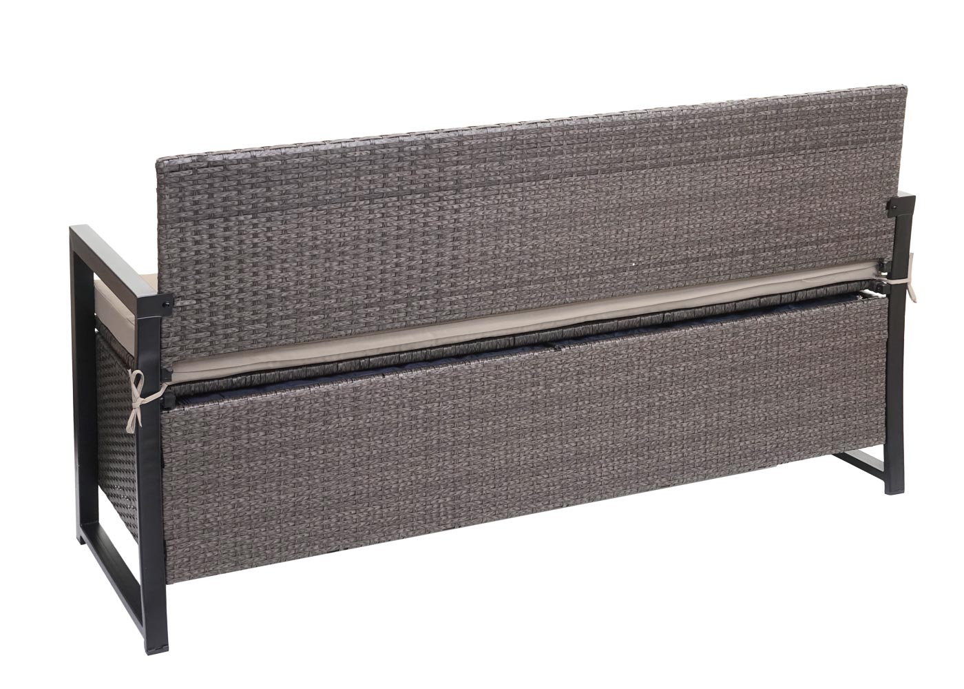 Poly-rattan 3-zitsbank MCW-F39, tuinbank kistbank, opbergvak opbergkussens zitting ~ grijs-gemêleerd, kussens beige