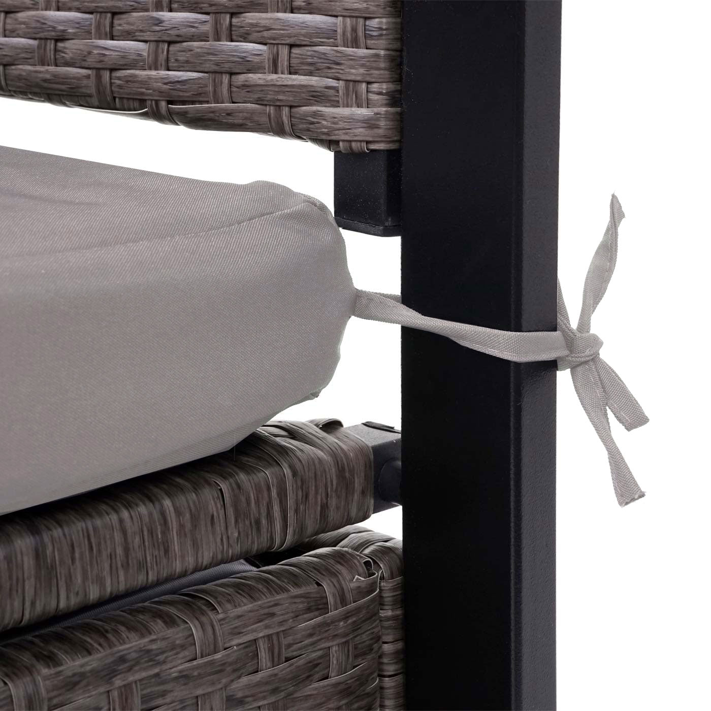 Poly-rattan 3-zitsbank MCW-F39, tuinbank kistbank, opbergvak opbergkussens zitting ~ grijs-gemêleerd, kussens beige