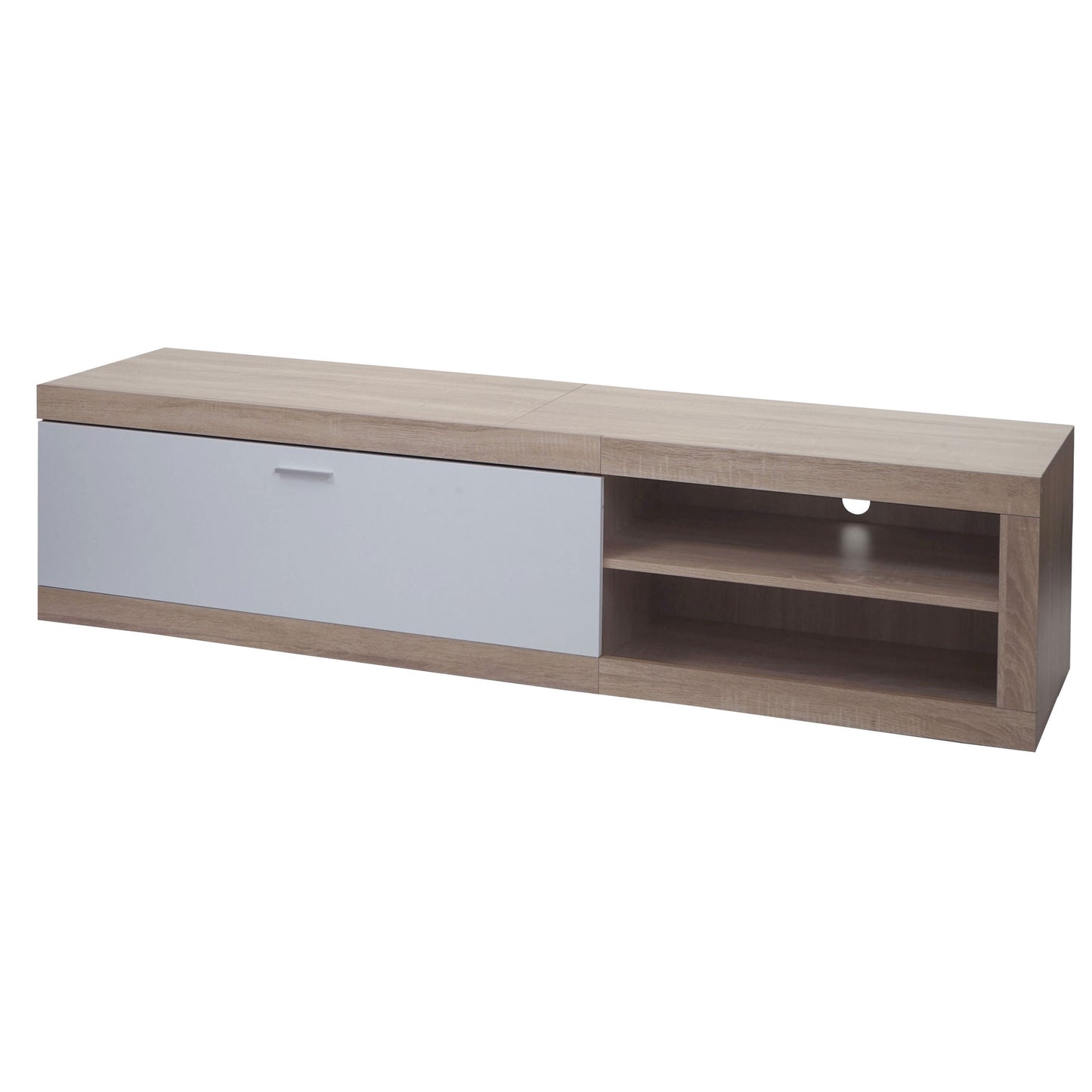 TV-rek MCW-L33, TV-standaard TV-tafel lowboard TV-kast ladekast, hout 43x180x41cm opbergvak, eiken-look, wit