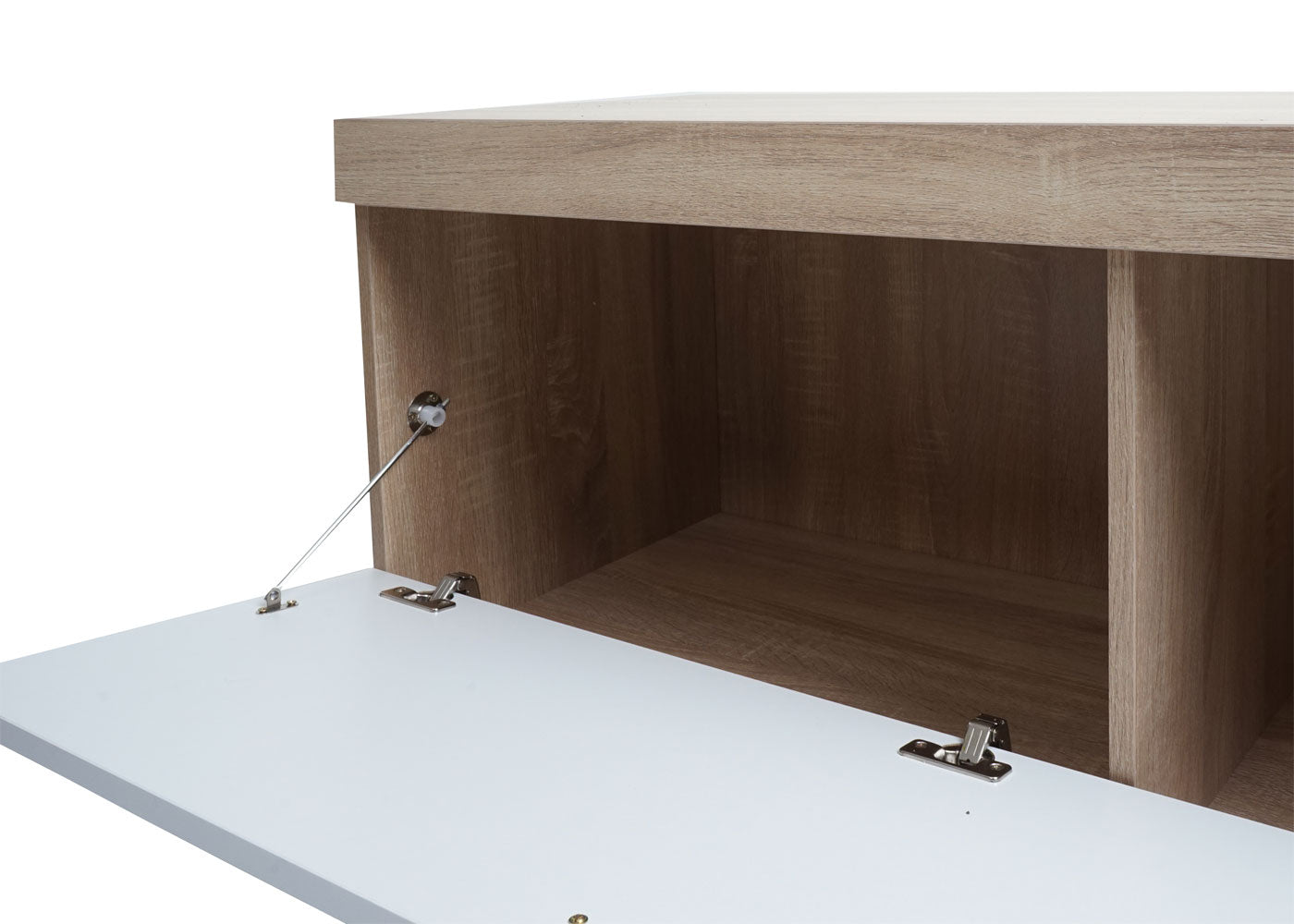 TV-rek MCW-L33, TV-standaard TV-tafel lowboard TV-kast ladekast, hout 43x180x41cm opbergvak, eiken-look, wit