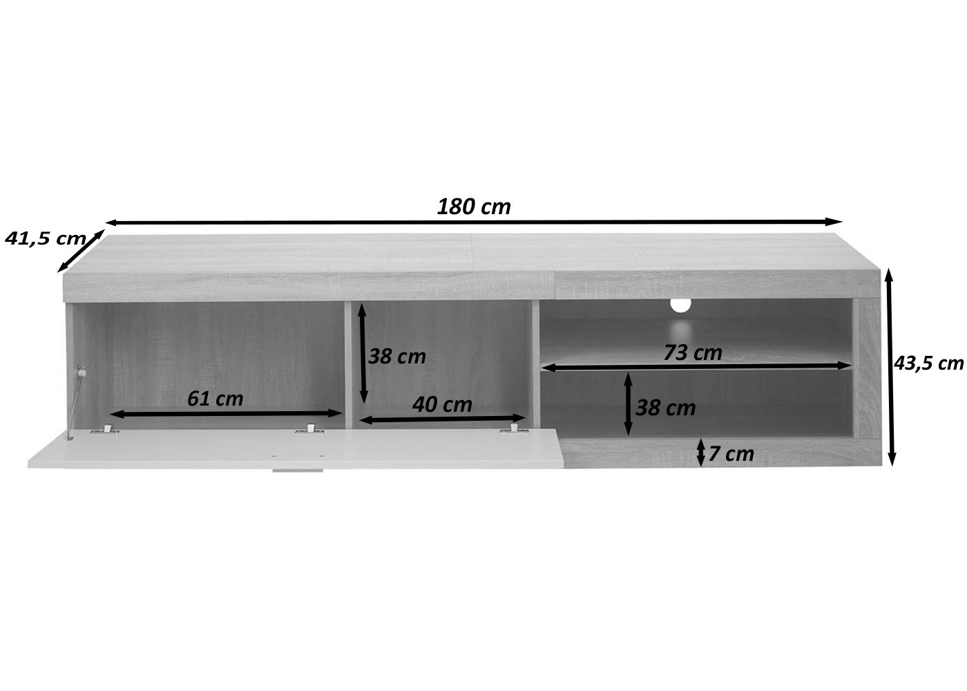 TV-rek MCW-L33, TV-standaard TV-tafel lowboard TV-kast ladekast, hout 43x180x41cm opbergvak, eiken-look, wit
