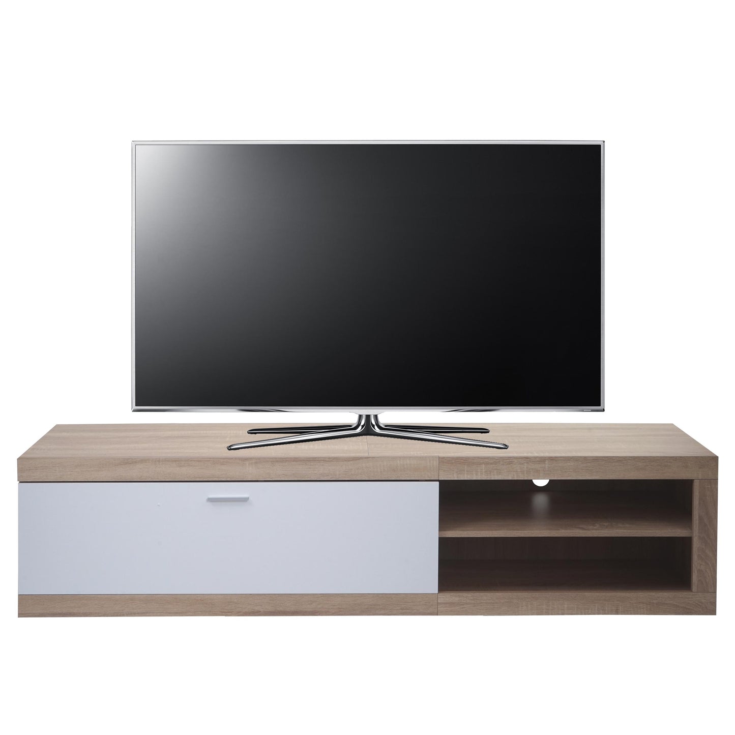 TV-rek MCW-L33, TV-standaard TV-tafel lowboard TV-kast ladekast, hout 43x180x41cm opbergvak, eiken-look, wit