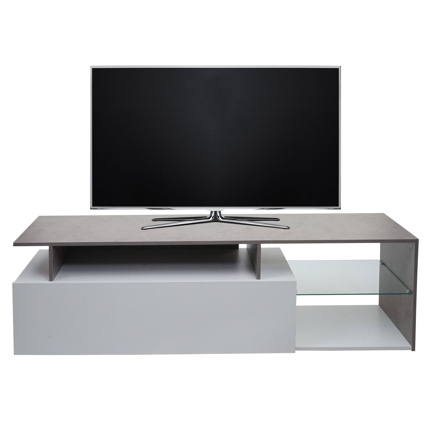 TV-rek MCW-L35, lowboard TV-tafel dressoir TV-meubel ladekast, hout 47x170x40cm opbergvak, wit betonlook