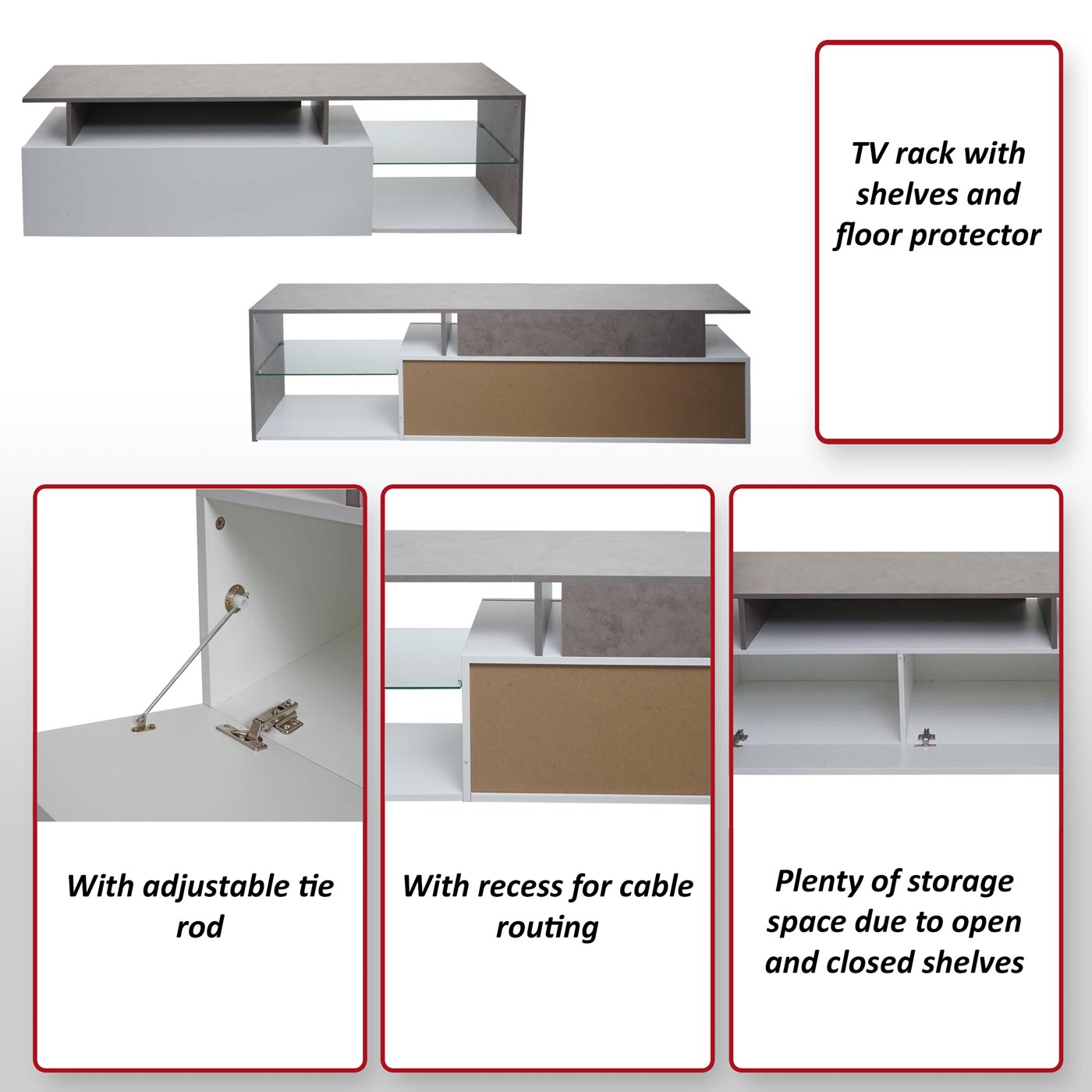 TV-rek MCW-L35, lowboard TV-tafel dressoir TV-meubel ladekast, hout 47x170x40cm opbergvak, wit betonlook