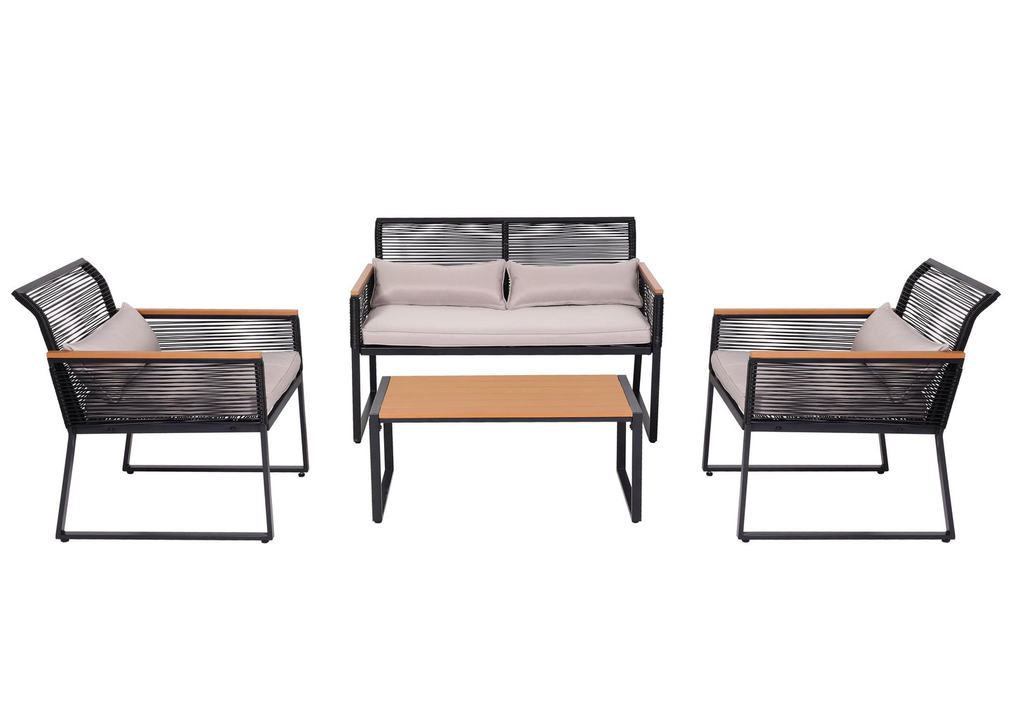 Tuinset MCW-K42, tuin loungeset bank, rope weave Rope houtlook staal, lichtgrijze bekleding