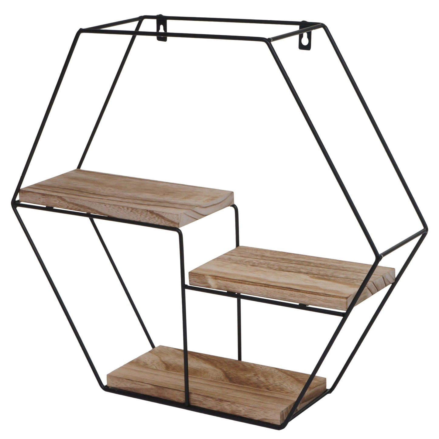 Wandplank MCW-K76, Hangende plank Zwevende plank, 3 planken Metalen massief hout Industrieel 43x49x11cm ~ natuur
