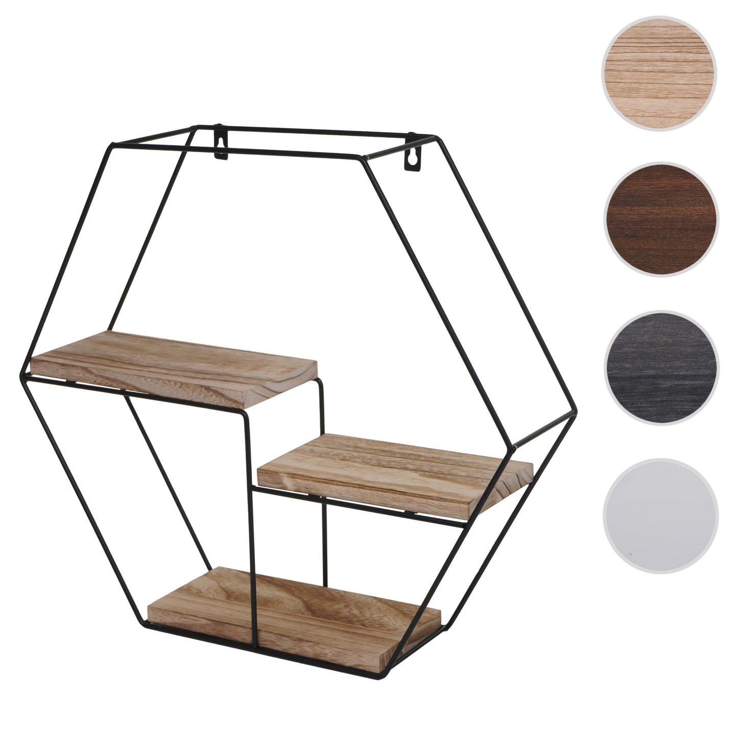 Wandplank MCW-K76, Hangende plank Zwevende plank, 3 planken Metalen massief hout Industrieel 43x49x11cm ~ natuur