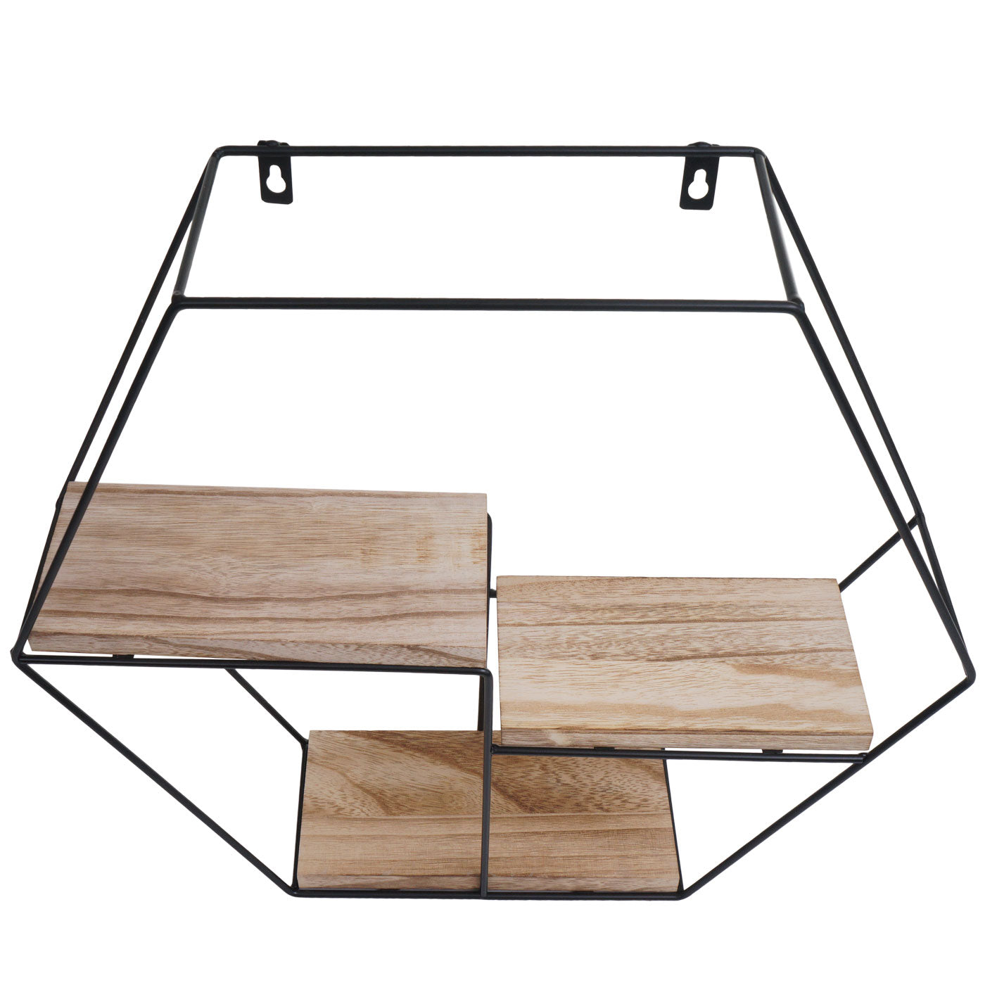 Wandplank MCW-K76, Hangende plank Zwevende plank, 3 planken Metalen massief hout Industrieel 43x49x11cm ~ natuur