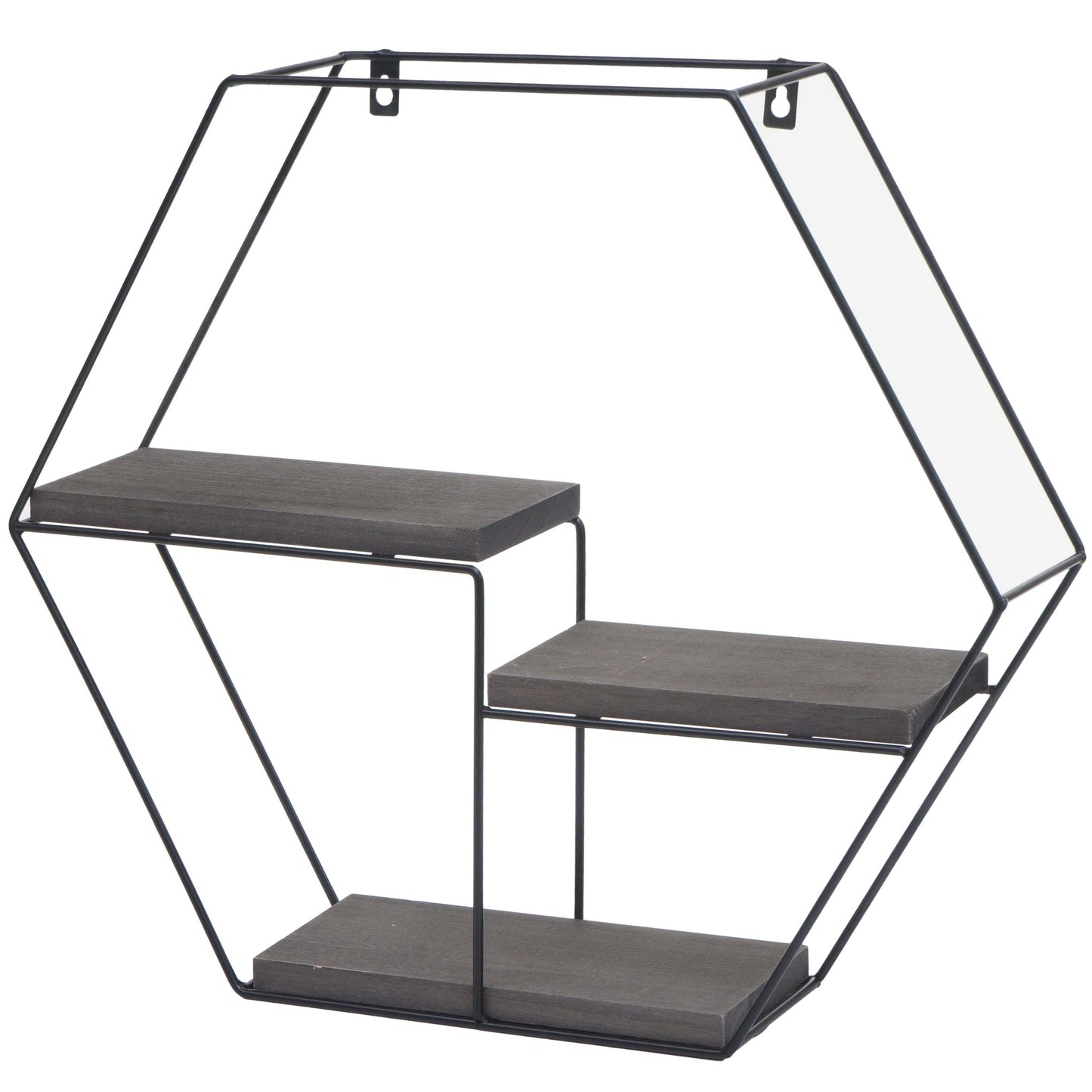 Wandplank MCW-K76, Hangende plank Zwevende plank, 3 planken Metalen massief hout Industrieel 43x49x11cm ~ donkergrijs