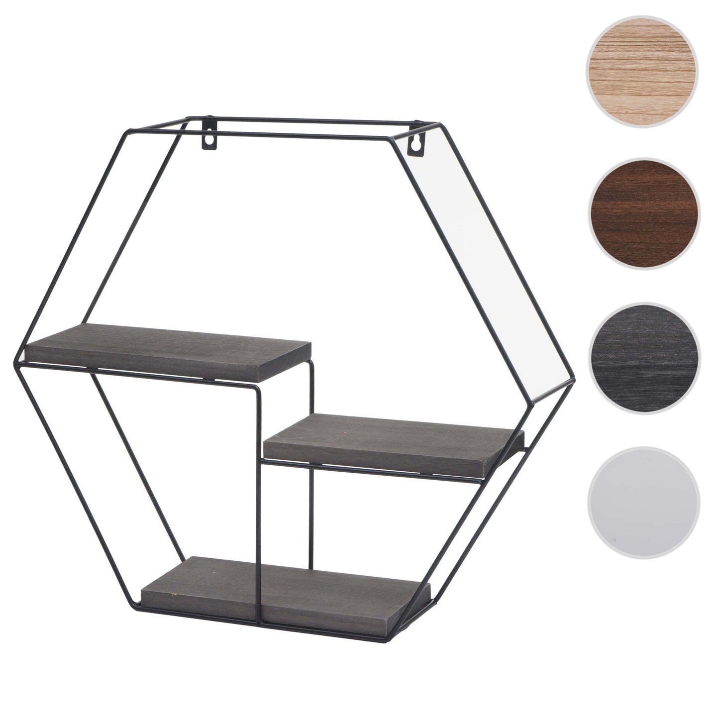 Wandplank MCW-K76, Hangende plank Zwevende plank, 3 planken Metalen massief hout Industrieel 43x49x11cm ~ donkergrijs