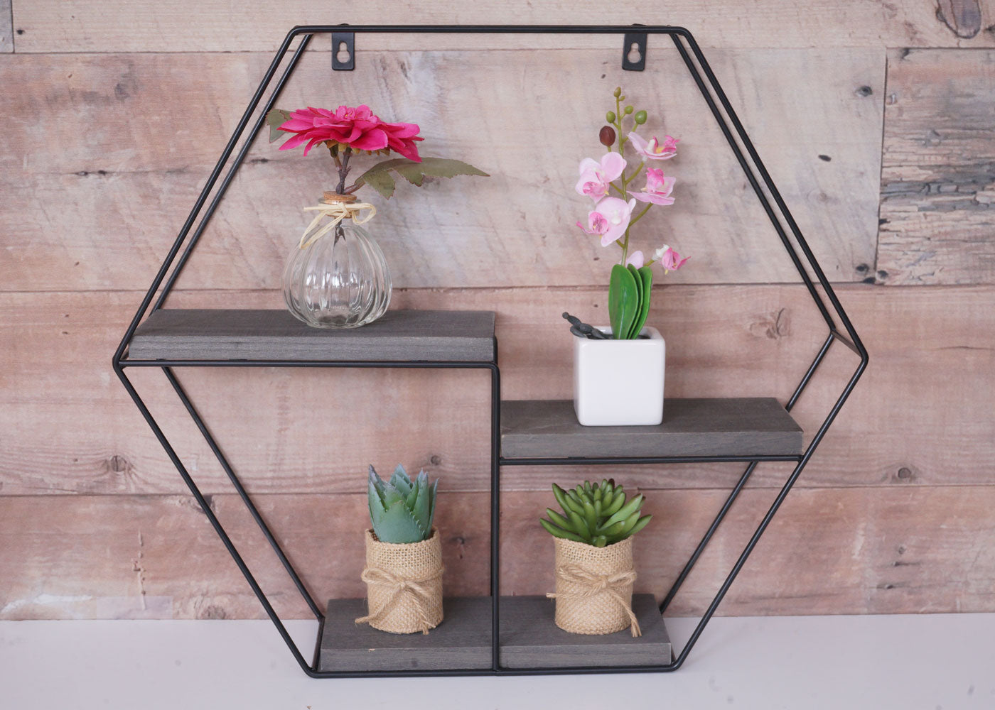 Wandplank MCW-K76, Hangende plank Zwevende plank, 3 planken Metalen massief hout Industrieel 43x49x11cm ~ donkergrijs