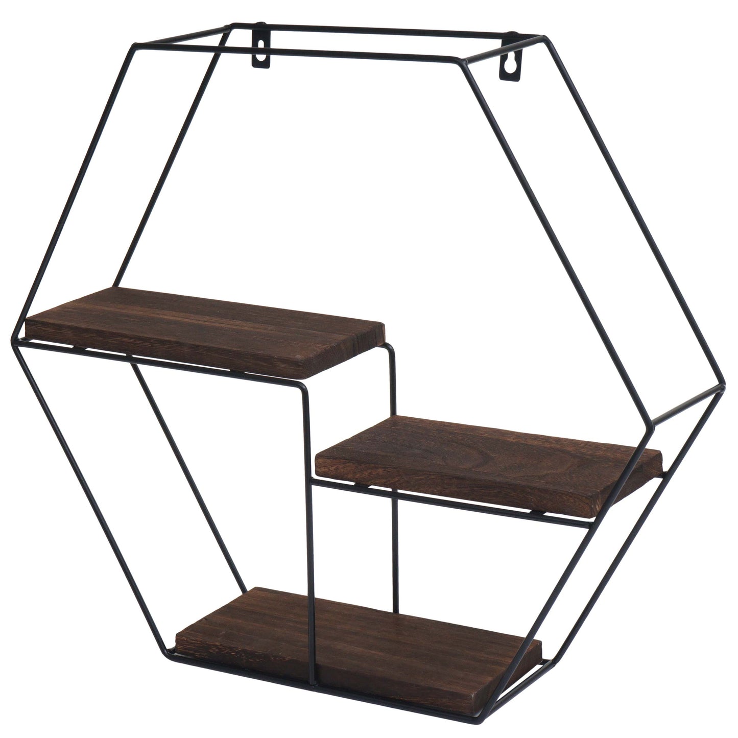 Wandplank MCW-K76, Hangende plank Zwevende plank, 3 planken Metalen massief hout Industrieel 43x49x11cm ~ donkerbruin
