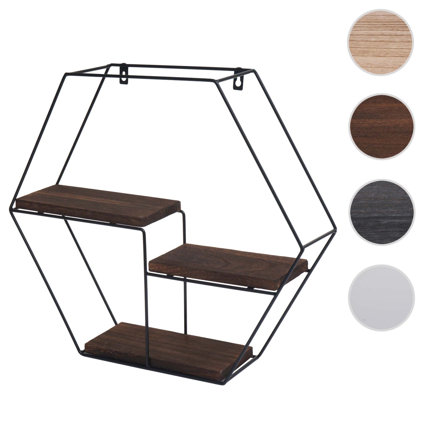 Wandplank MCW-K76, Hangende plank Zwevende plank, 3 planken Metalen massief hout Industrieel 43x49x11cm ~ donkerbruin