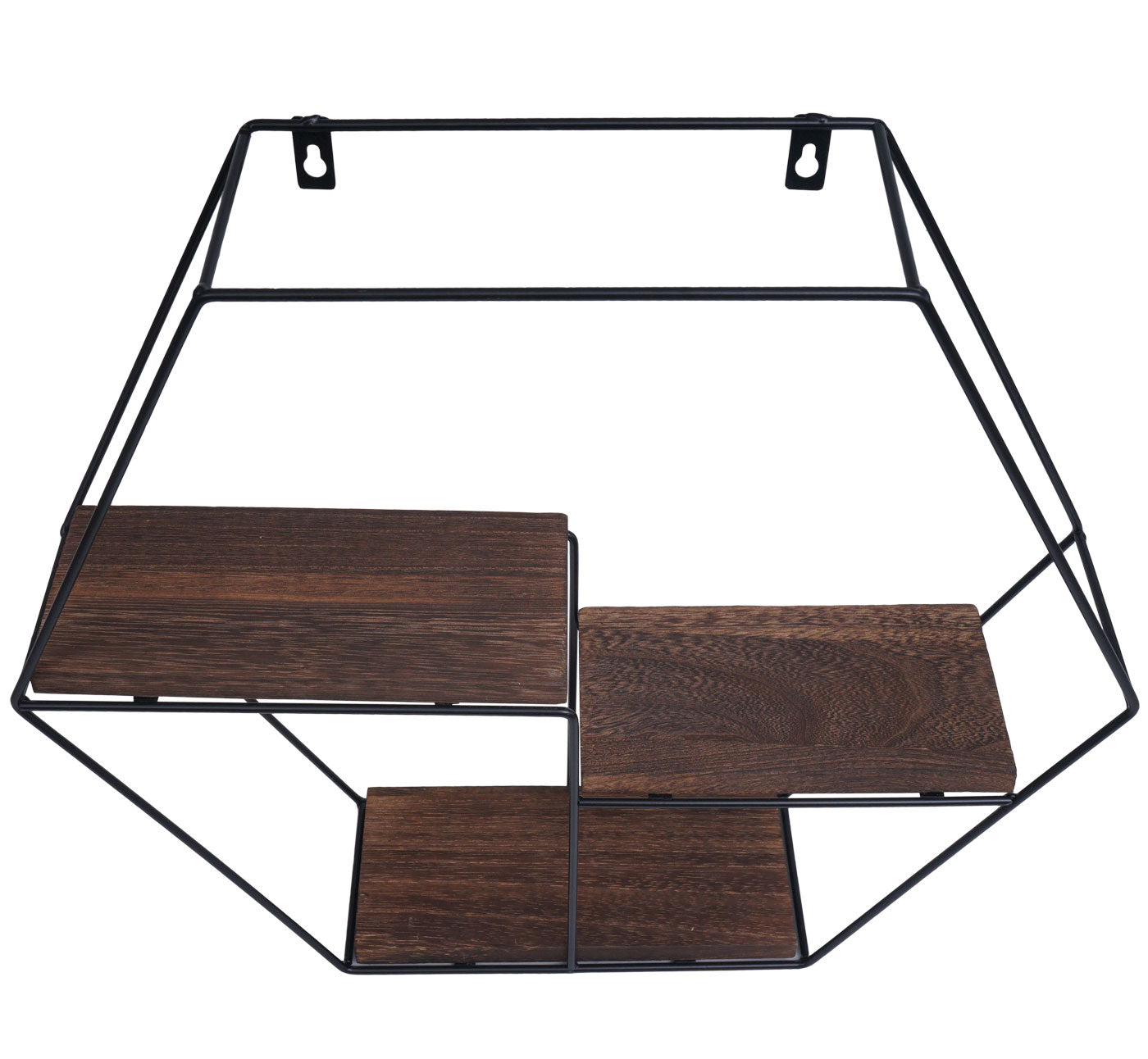 Wandplank MCW-K76, Hangende plank Zwevende plank, 3 planken Metalen massief hout Industrieel 43x49x11cm ~ donkerbruin