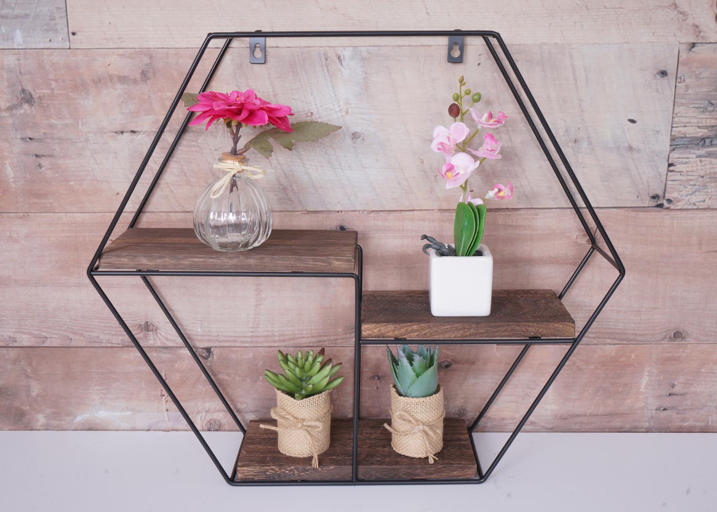 Wandplank MCW-K76, Hangende plank Zwevende plank, 3 planken Metalen massief hout Industrieel 43x49x11cm ~ donkerbruin
