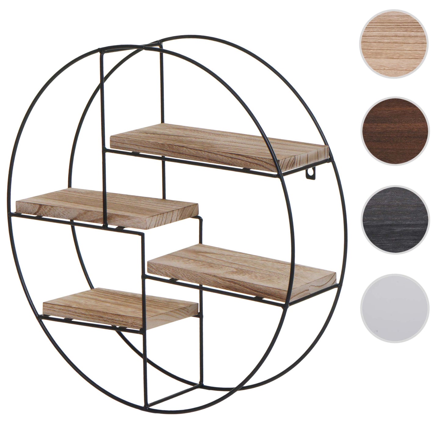 Wandplank MCW-K76, Hangende plank Zwevende plank, 4 planken Metalen massief hout Industrieel 45x45x11cm ~ natuur