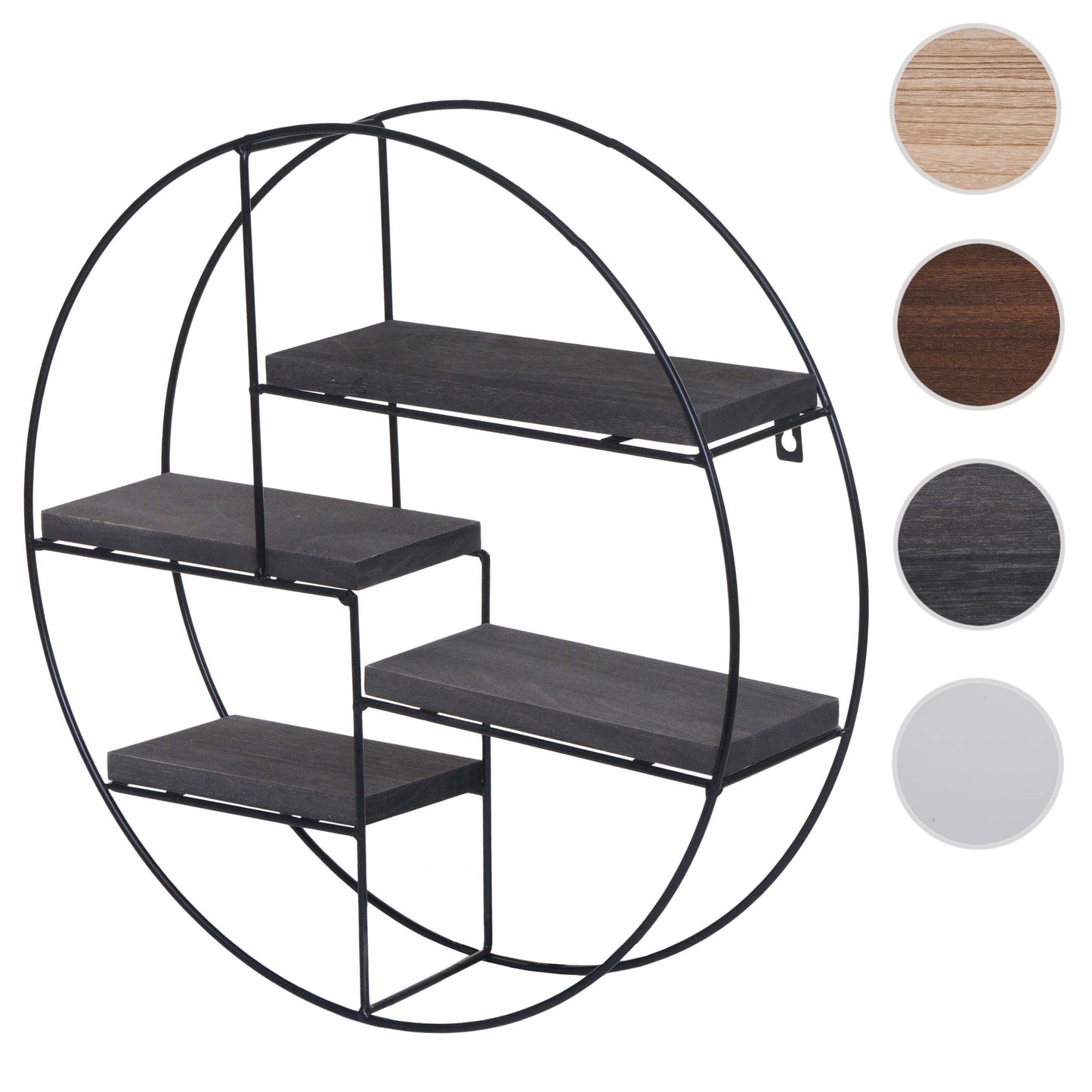 Wandplank MCW-K76, Hangende plank Zwevende plank, 4 planken Metalen massief hout Industrieel 45x45x11cm ~ donkergrijs