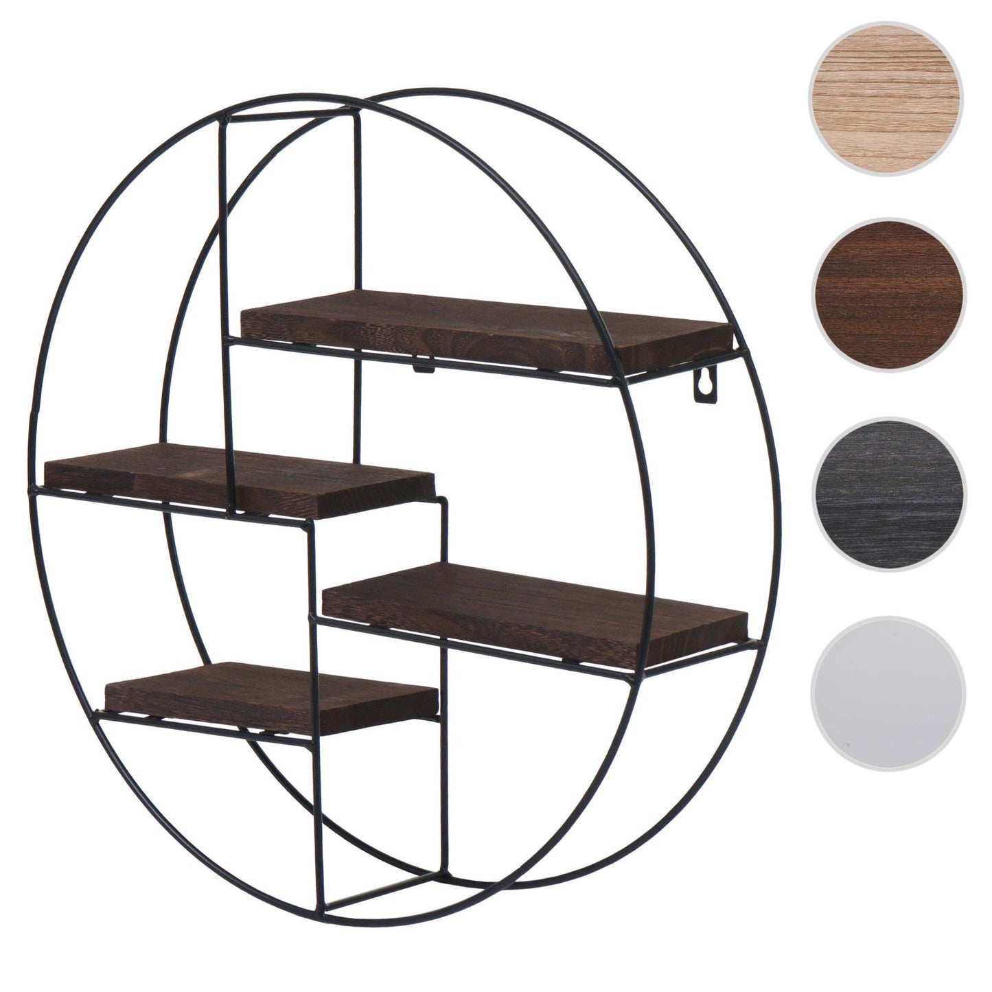 Wandplank MCW-K76, Hangende plank Zwevende plank, 4 planken Metalen massief hout Industrieel 45x45x11cm ~ donkerbruin