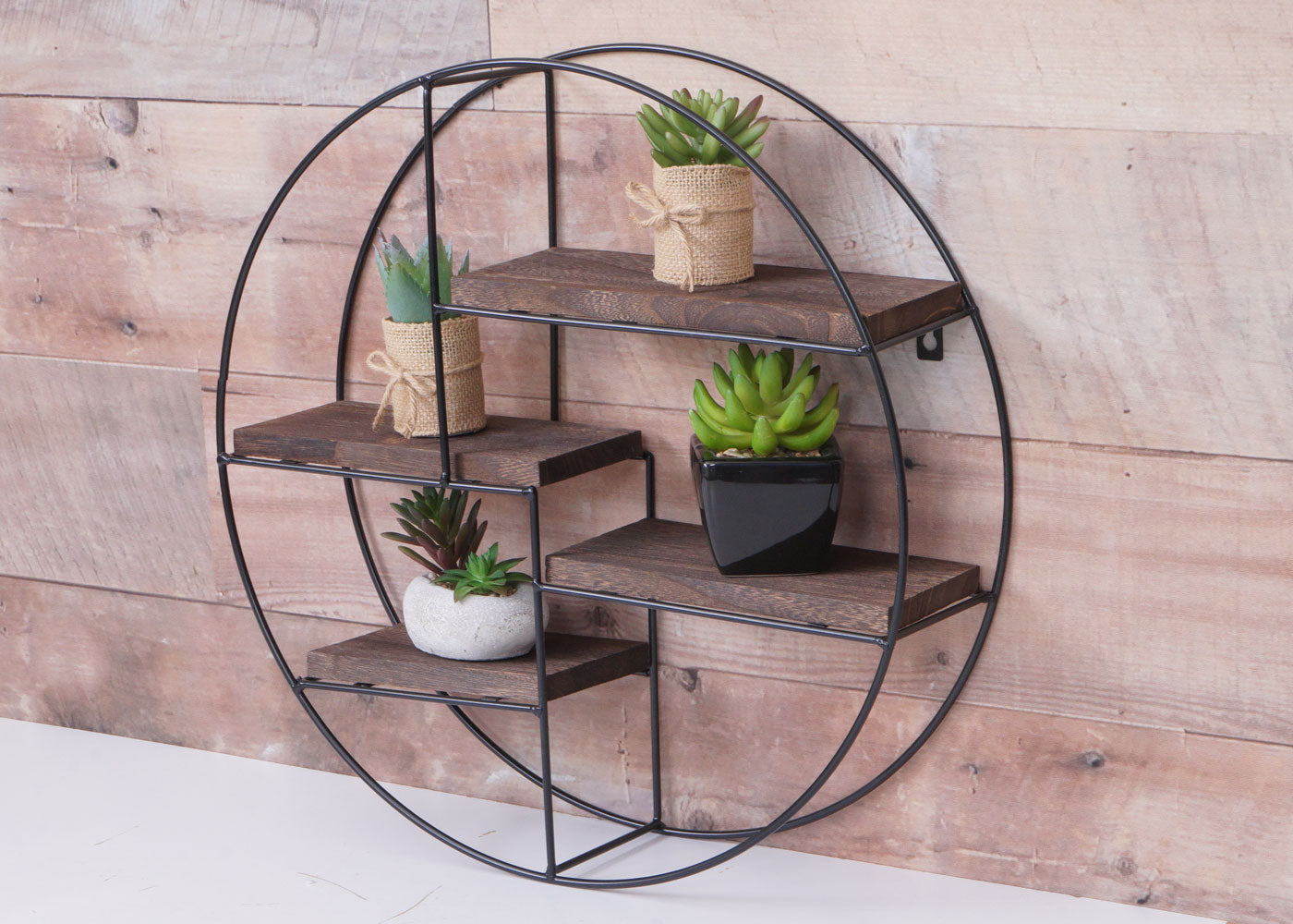 Wandplank MCW-K76, Hangende plank Zwevende plank, 4 planken Metalen massief hout Industrieel 45x45x11cm ~ donkerbruin