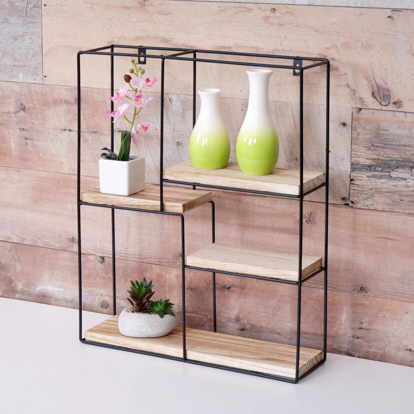 Wandplank MCW-K76, Hangende plank Zwevende plank, 4 planken Metalen massief hout Industrieel 51x40x11cm ~ donkergrijs