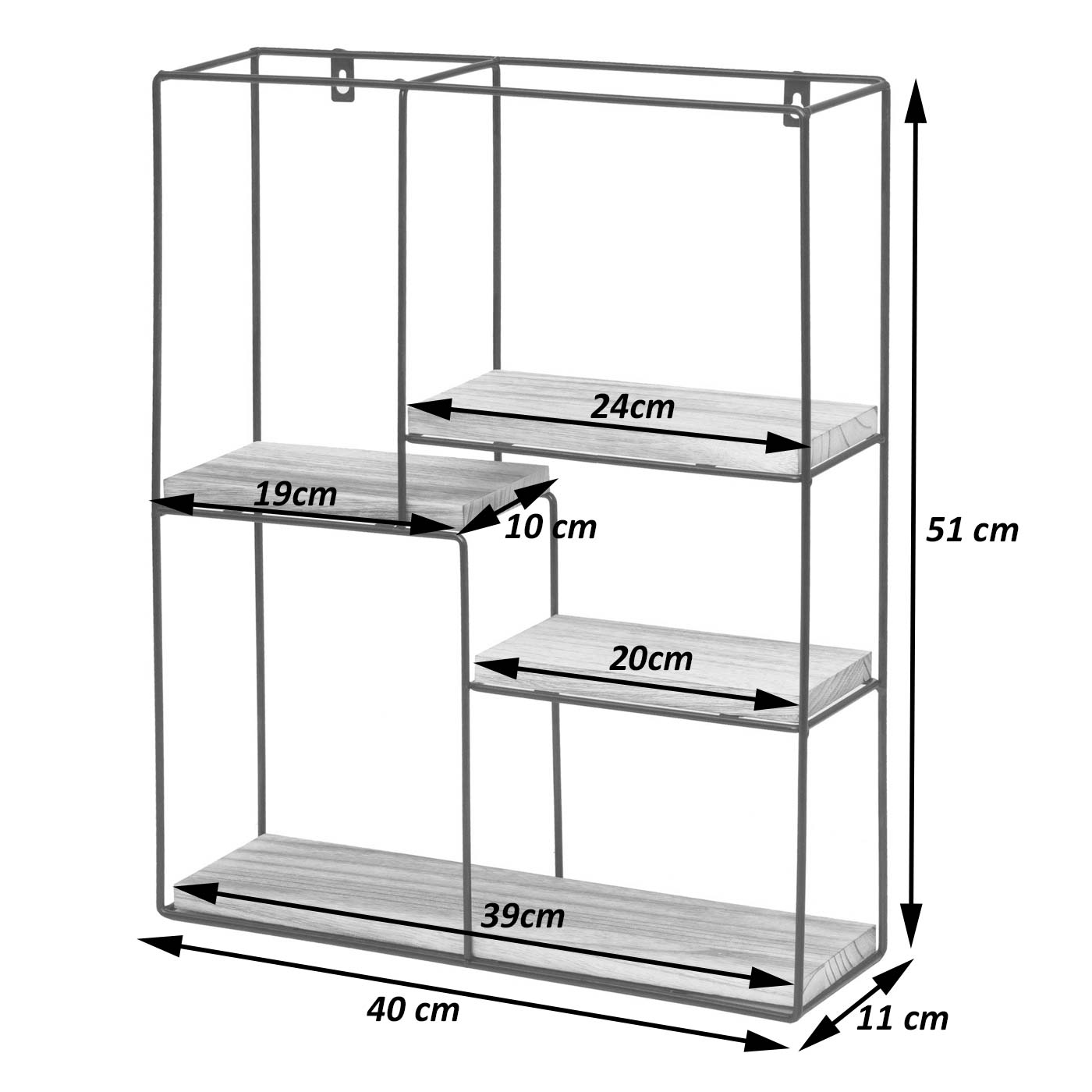 Wandplank MCW-K76, Hangende plank Zwevende plank, 4 planken Metalen massief hout Industrieel 51x40x11cm ~ donkerbruin