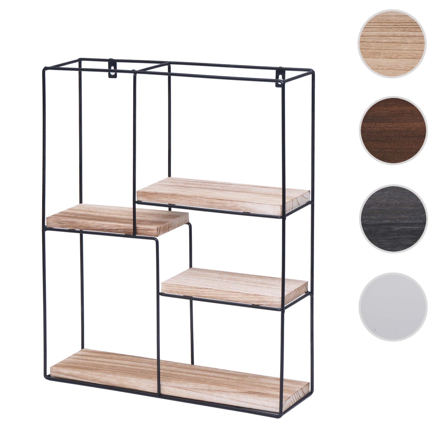 Wandplank MCW-K76, Hangende plank Zwevende plank, 4 planken Metalen massief hout Industrieel 51x40x11cm ~ natuur
