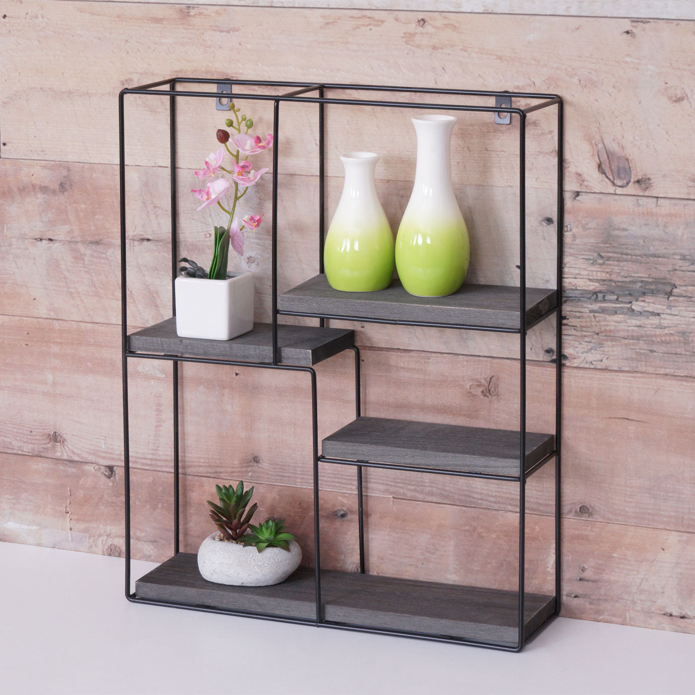 Wandplank MCW-K76, Hangende plank Zwevende plank, 4 planken Metalen massief hout Industrieel 51x40x11cm ~ donkergrijs