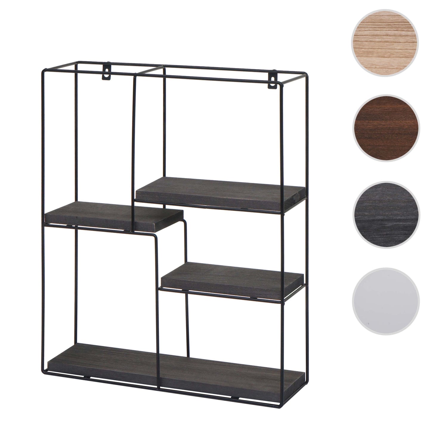 Wandplank MCW-K76, Hangende plank Zwevende plank, 4 planken Metalen massief hout Industrieel 51x40x11cm ~ donkergrijs