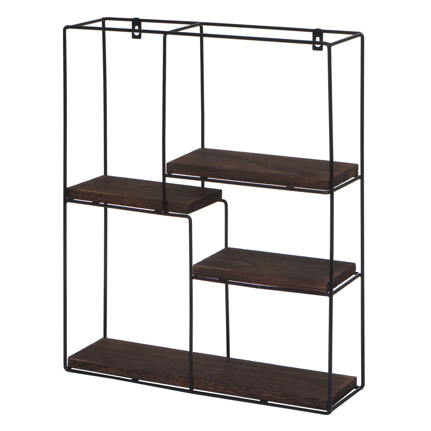 Wandplank MCW-K76, Hangende plank Zwevende plank, 4 planken Metalen massief hout Industrieel 51x40x11cm ~ donkerbruin