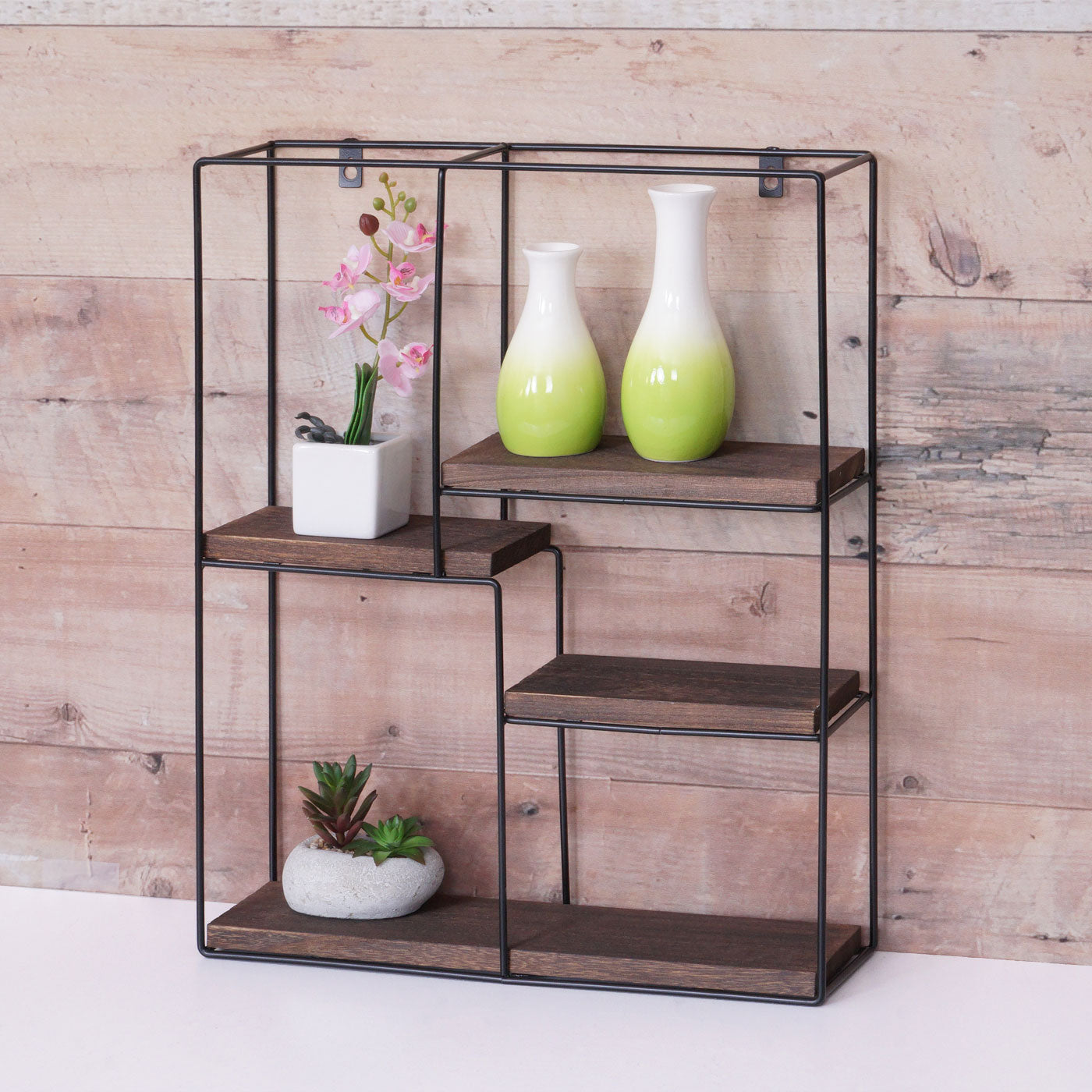 Wandplank MCW-K76, Hangende plank Zwevende plank, 4 planken Metalen massief hout Industrieel 51x40x11cm ~ donkerbruin