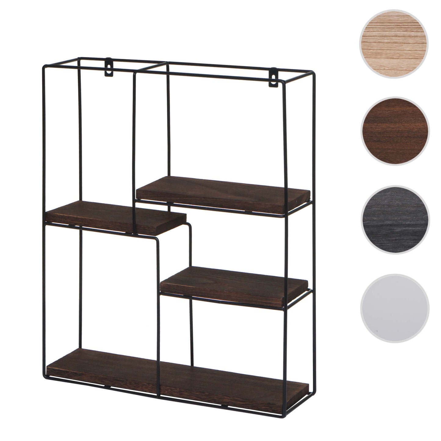 Wandplank MCW-K76, Hangende plank Zwevende plank, 4 planken Metalen massief hout Industrieel 51x40x11cm ~ donkerbruin