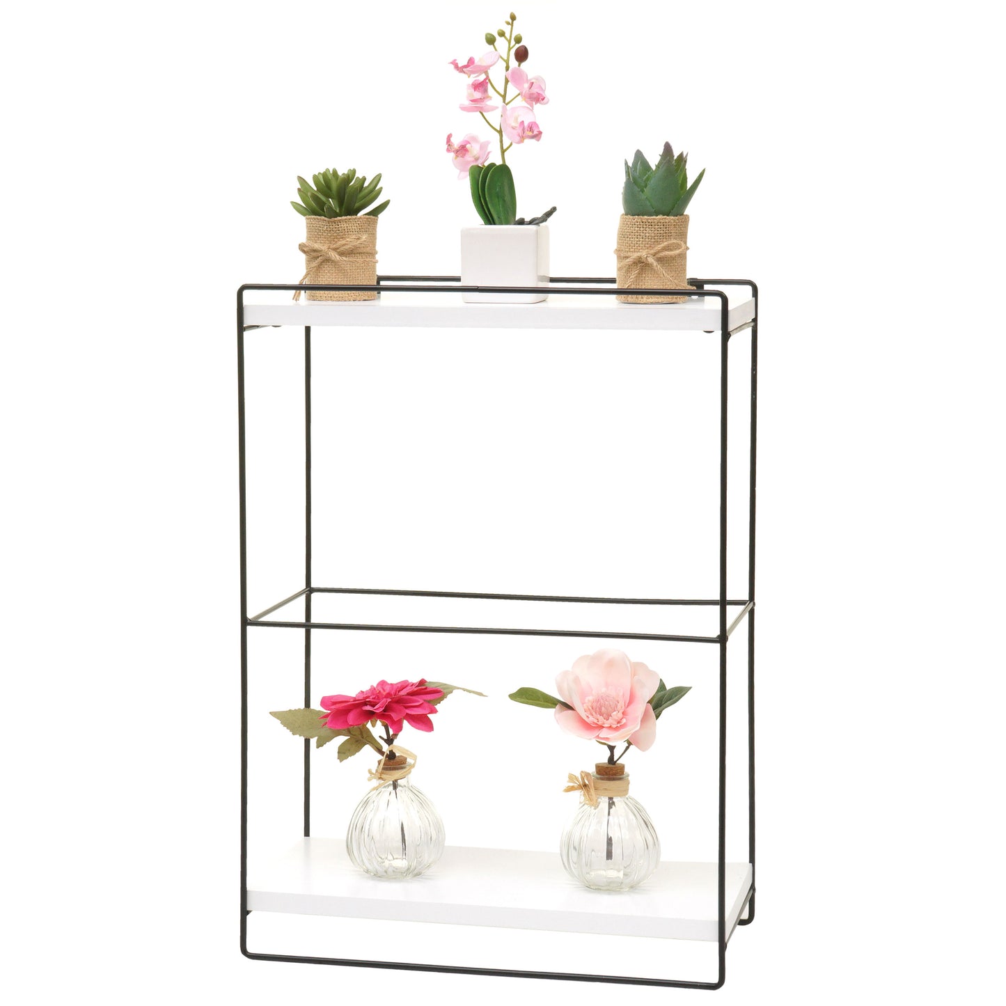 Wandplank MCW-K77, hangplank Keukenplank, massief hout metaal Industrieel 2 planken 50x35x17cm ~ wit