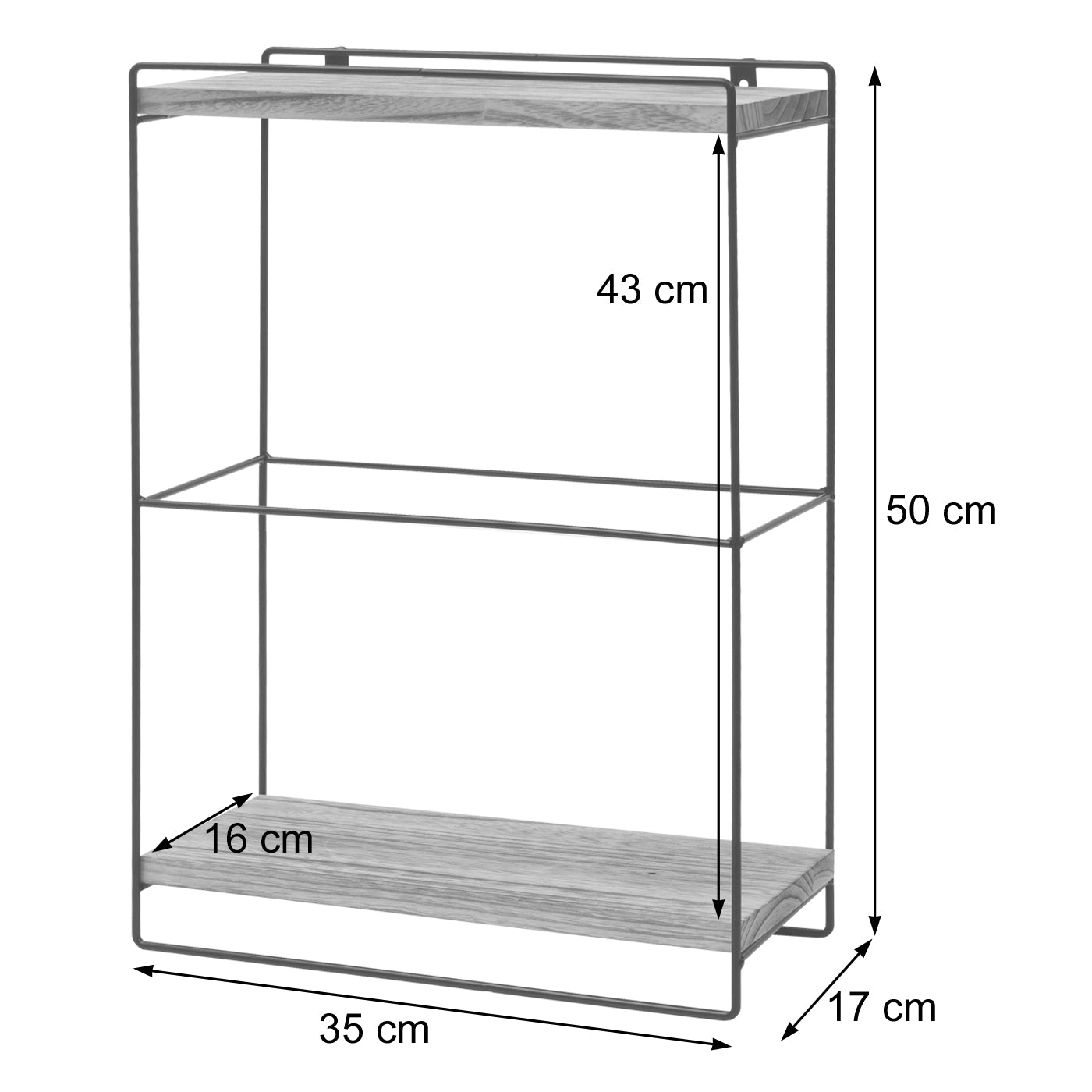Wandplank MCW-K77, hangplank Keukenplank, massief hout metaal Industrieel 2 planken 50x35x17cm ~ donkergrijs