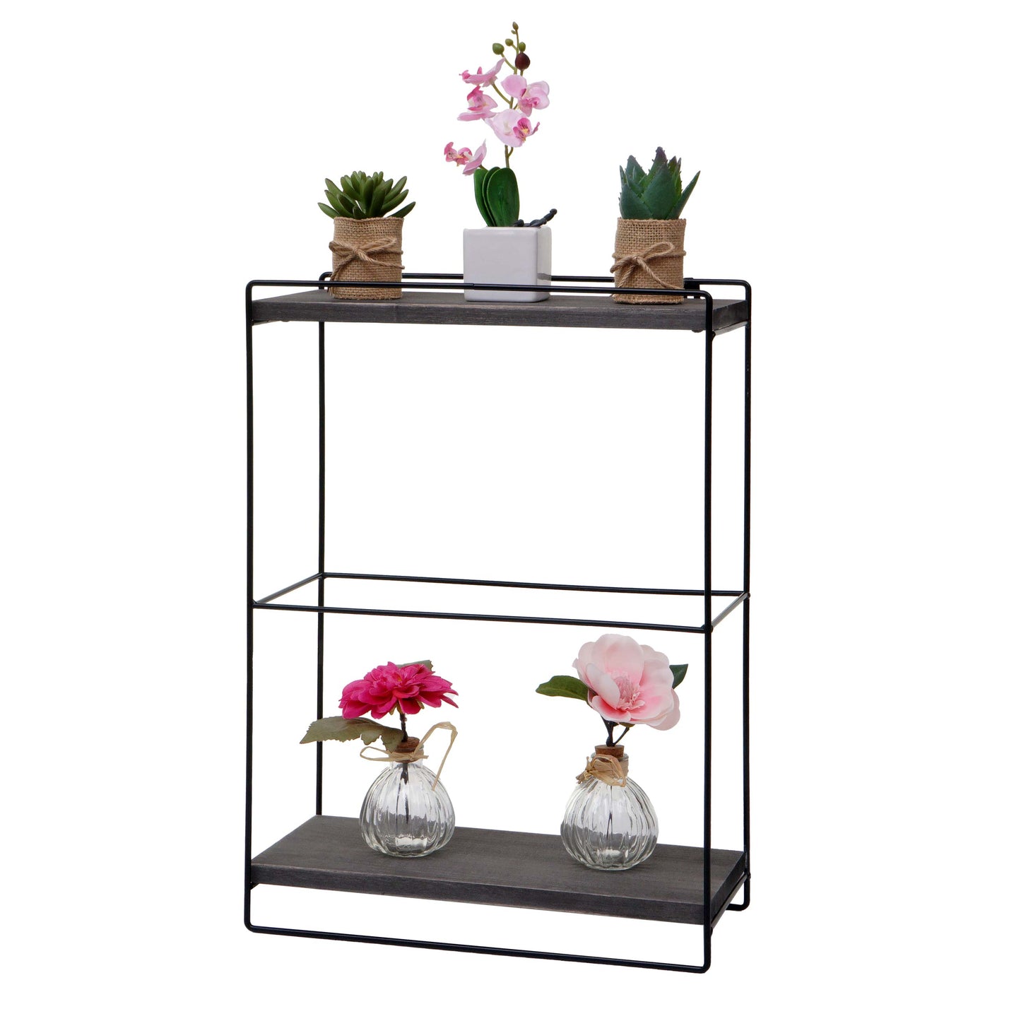 Wandplank MCW-K77, hangplank Keukenplank, massief hout metaal Industrieel 2 planken 50x35x17cm ~ donkergrijs