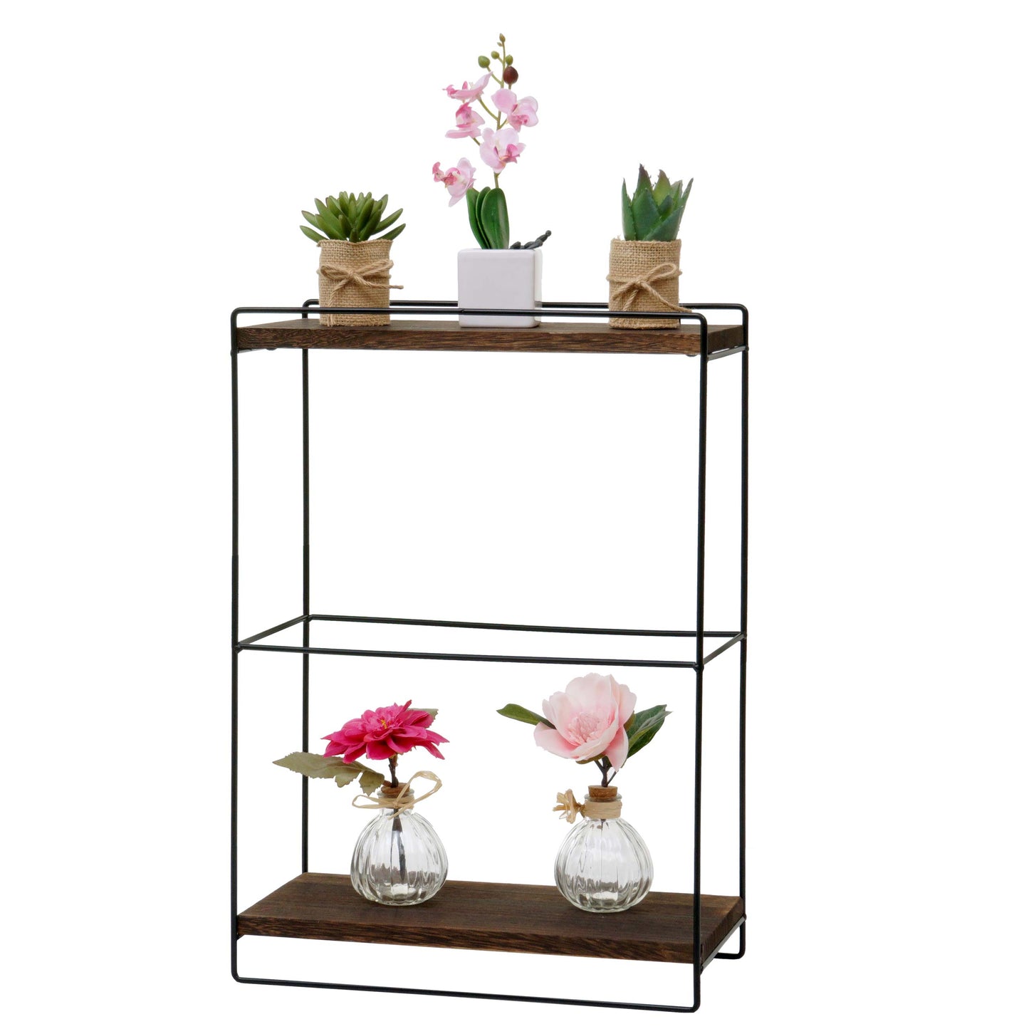 Wandplank MCW-K77, hangplank Keukenplank, massief hout metaal Industrieel 2 planken 50x35x17cm ~ donkerbruin