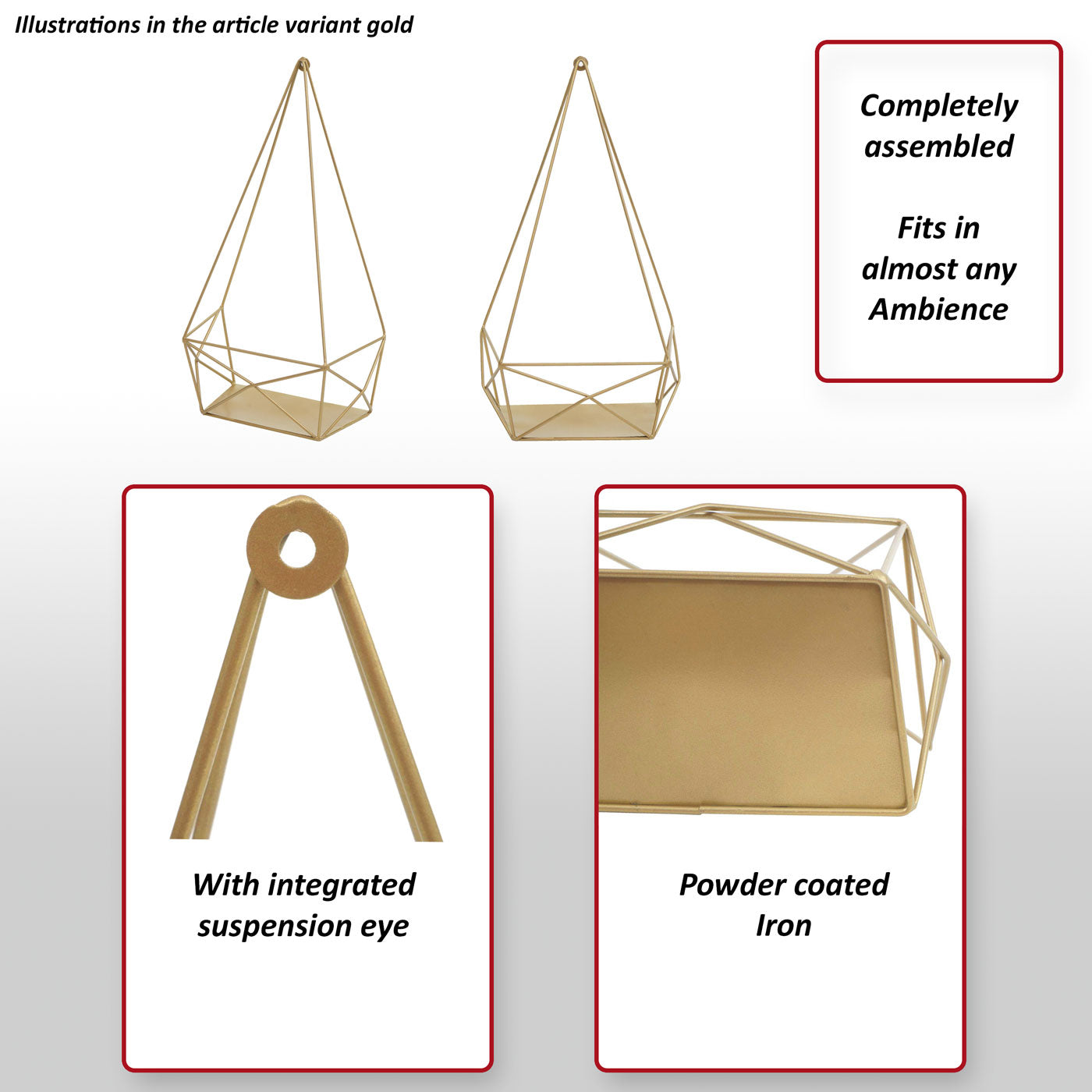 Wandplank MCW-K79, Hangende plank Decoratieve plank Keukenplank Legplank, metaal 44x23x11cm ~ goud