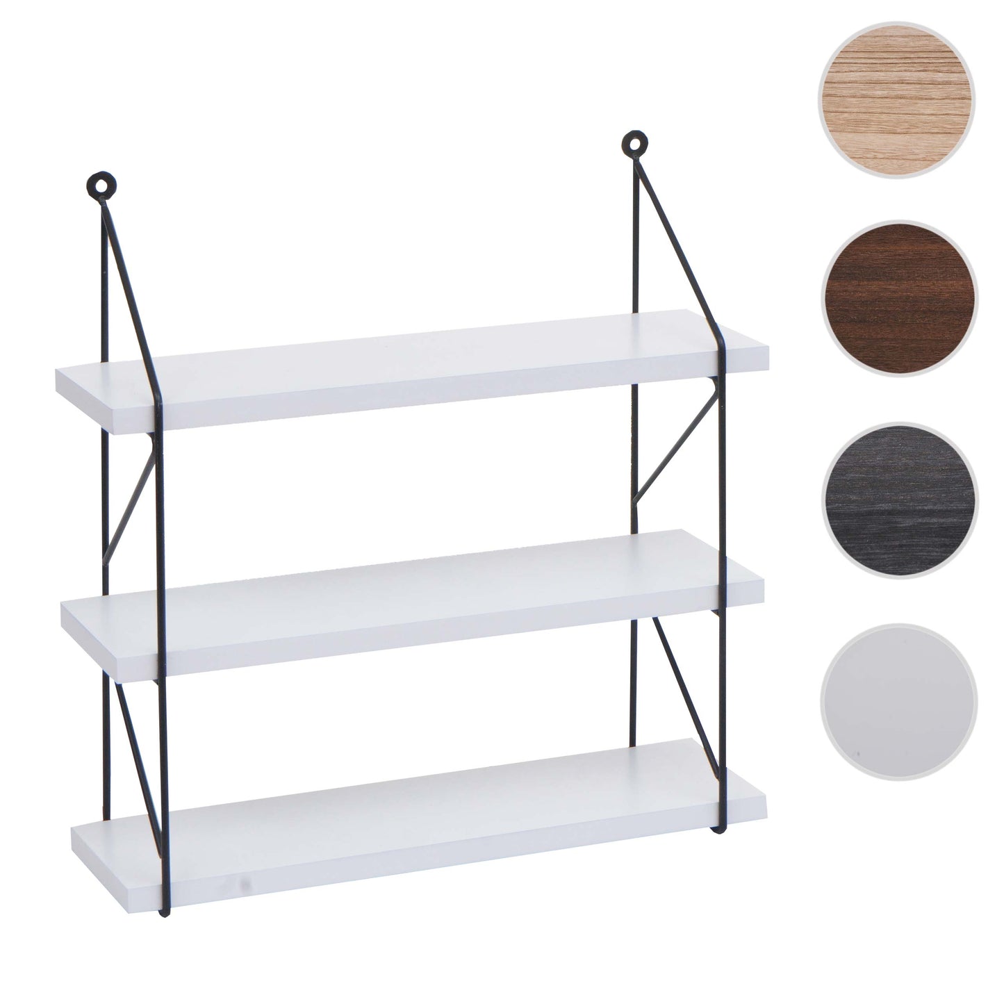 Wandplank MCW-K78, Hangende plank Zwevende plank, 3 planken Metalen massief hout Industrieel 40x40x13cm ~ wit
