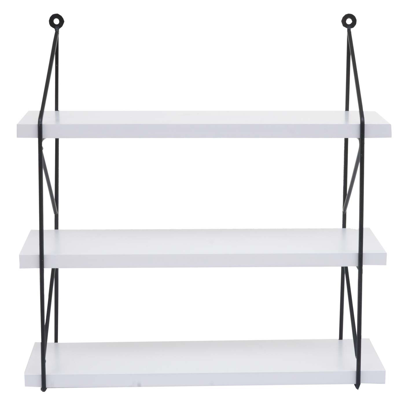 Wandplank MCW-K78, Hangende plank Zwevende plank, 3 planken Metalen massief hout Industrieel 40x40x13cm ~ wit