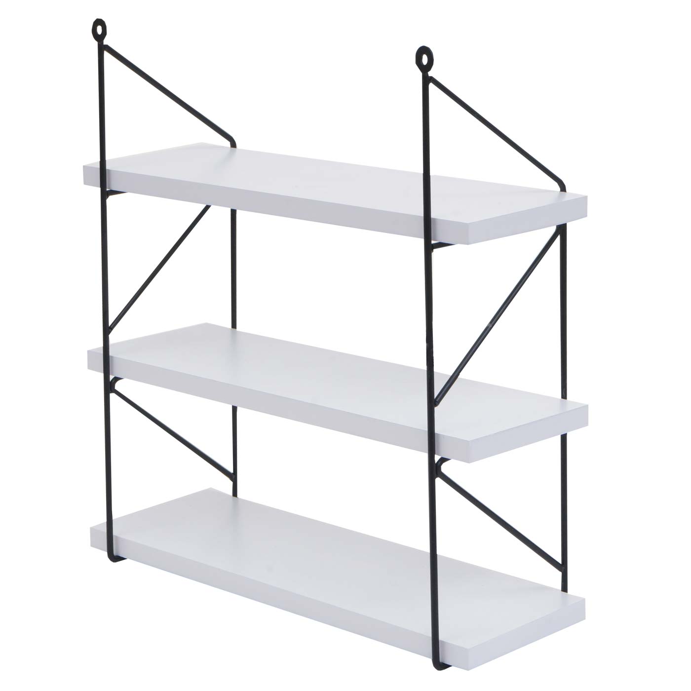 Wandplank MCW-K78, Hangende plank Zwevende plank, 3 planken Metalen massief hout Industrieel 40x40x13cm ~ wit