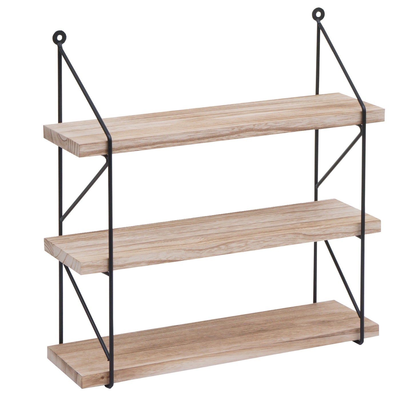 Wandplank MCW-K78, Hangende plank Zwevende plank, 3 planken Metalen massief hout Industrieel 40x40x13cm ~ natuur