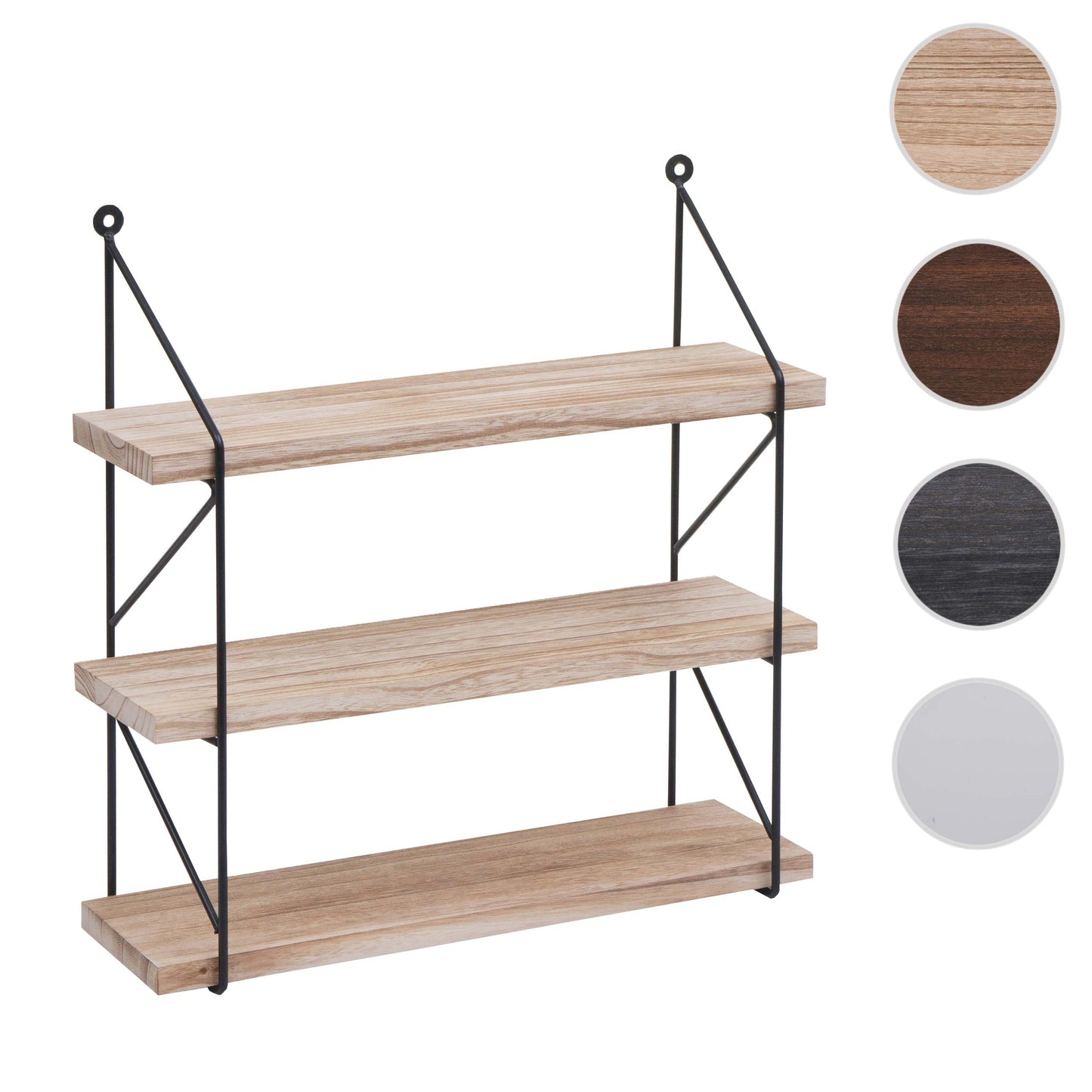 Wandplank MCW-K78, Hangende plank Zwevende plank, 3 planken Metalen massief hout Industrieel 40x40x13cm ~ natuur