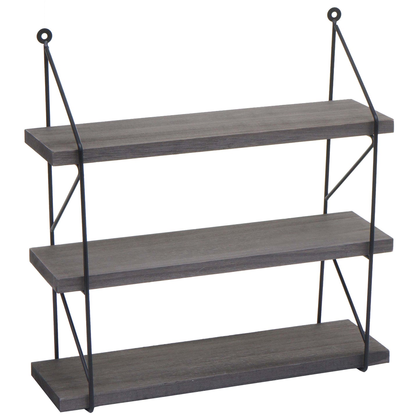 Wandplank MCW-K78, Hangende plank Zwevende plank, 3 planken Metalen massief hout Industrieel 40x40x13cm ~ donkergrijs